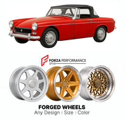 CUSTOM CLASSIC VINTAGE RESTOMOD RETRO OLD SCHOOL FORGED WHEELS RIMS for MG MIDGET MKI 1961 - 1964

Custom forged wheels for MG Midget MKI 1961 - 1964. Classic, vintage, restomod wheel designs made to order in custom sizes, offsets, colors and finishes.

We manufacture premium quality forged wheels rims for MG Midget MKI 1961 - 1964 in any design, size, color.

THIS WHEEL DESIGN CAN BE CUSTOM-MADE FOR YOUR CAR IN ANY SIZE AND COLOR OPTIONS
Available in monoblock, 2-piece, 3-piece, duoblock, beadlock
3D wheel