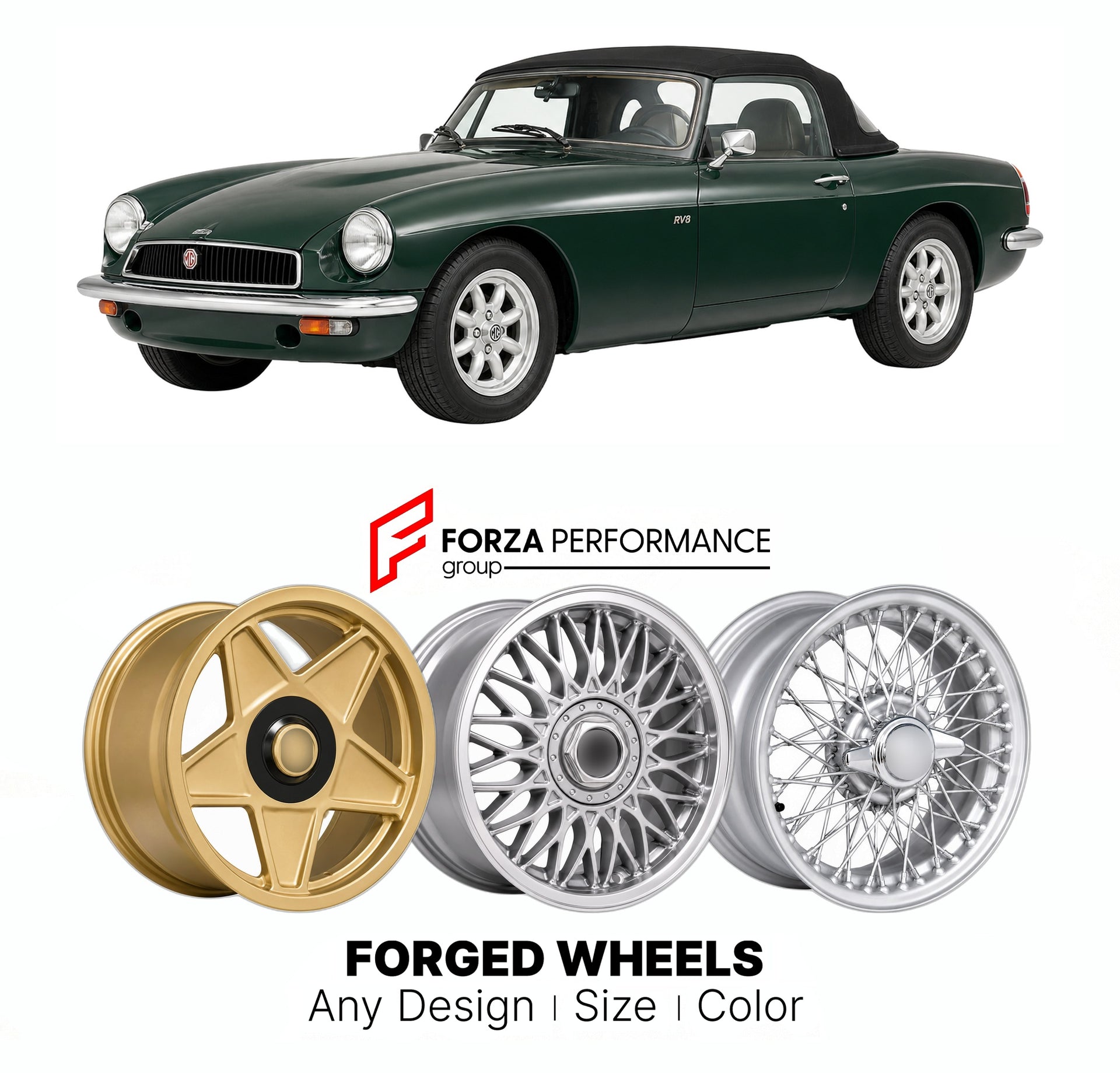 CUSTOM CLASSIC VINTAGE RESTOMOD RETRO OLD SCHOOL FORGED WHEELS RIMS for MG RV8 1992 - 1995

Custom forged wheels for MG RV8 1992 - 1995. Classic, vintage, restomod wheel designs made to order in custom sizes, offsets, colors and finishes.

We manufacture premium quality forged wheels rims for MG RV8 1992 - 1995 in any design, size, color.

THIS WHEEL DESIGN CAN BE CUSTOM-MADE FOR YOUR CAR IN ANY SIZE AND COLOR OPTIONS
Available in monoblock, 2-piece, 3-piece, duoblock, beadlock
3D wheel renderings are provi