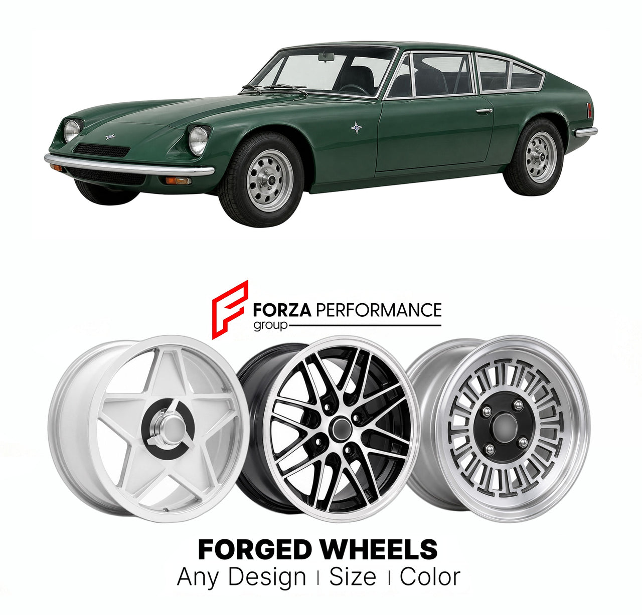 CUSTOM CLASSIC VINTAGE RESTOMOD RETRO OLD SCHOOL FORGED WHEELS RIMS for MARCOS MANTIS XP M70 1968 - 1972

Custom forged wheels for Marcos Mantis XP M70 1968 - 1972. Classic, vintage, restomod wheel designs made to order in custom sizes, offsets, colors and finishes.

We manufacture premium quality forged wheels rims for Marcos Mantis XP M70 1968 - 1972 in any design, size, color.

THIS WHEEL DESIGN CAN BE CUSTOM-MADE FOR YOUR CAR IN ANY SIZE AND COLOR OPTIONS
Available in monoblock, 2-piece, 3-piece, duoblo