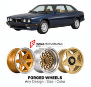 CUSTOM CLASSIC VINTAGE RESTOMOD RETRO OLD SCHOOL FORGED WHEELS RIMS for MASERATI BITURBO 222 4V 1991 - 1992

Custom forged wheels for Maserati Biturbo 222 4V 1991 - 1992. Classic, vintage, restomod wheel designs made to order in custom sizes, offsets, colors and finishes.

We manufacture premium quality forged wheels rims for Maserati Biturbo 222 4V 1991 - 1992 in any design, size, color.

THIS WHEEL DESIGN CAN BE CUSTOM-MADE FOR YOUR CAR IN ANY SIZE AND COLOR OPTIONS
Available in monoblock, 2-piece, 3-piec
