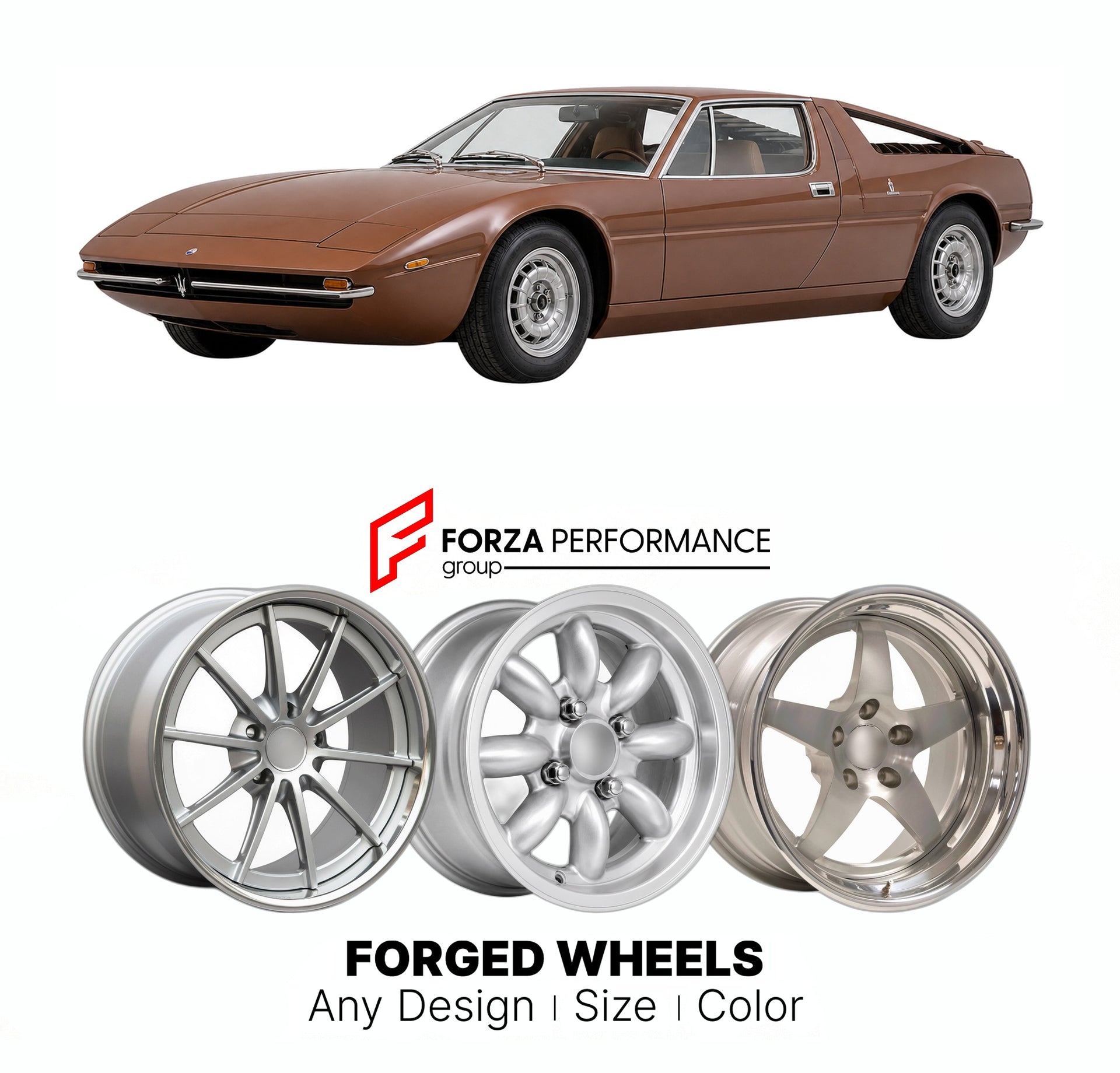 CUSTOM CLASSIC VINTAGE RESTOMOD RETRO OLD SCHOOL FORGED WHEELS RIMS for MASERATI MK 1972 - 1983

Custom forged wheels for Maserati MK 1972 - 1983. Classic, vintage, restomod wheel designs made to order in custom sizes, offsets, colors and finishes.

We manufacture premium quality forged wheels rims for Maserati MK 1972 - 1983 in any design, size, color.

THIS WHEEL DESIGN CAN BE CUSTOM-MADE FOR YOUR CAR IN ANY SIZE AND COLOR OPTIONS
Available in monoblock, 2-piece, 3-piece, duoblock, beadlock
3D wheel rende