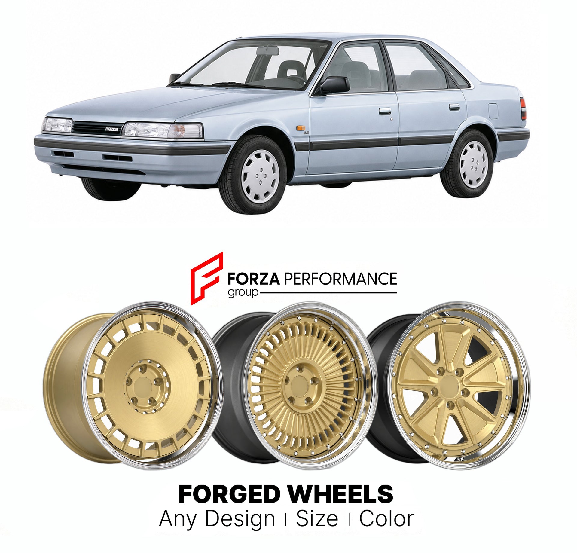 FORGED WHEELS RIMS for MAZDA 626 GD 1987 - 1992

Custom forged wheels for Mazda 626 GD 1987 - 1992. Made-to-order monoblock, 2-piece and 3-piece rims in custom sizes, offsets, colors and finishes with guaranteed fitment.

We manufacture premium quality forged wheels rims for Mazda 626 GD 1987 - 1992 in any design, size, color.

THIS WHEEL DESIGN CAN BE CUSTOM-MADE FOR YOUR CAR IN ANY SIZE AND COLOR OPTIONS
Available in monoblock, 2-piece, 3-piece, duoblock, beadlock
3D wheel renderings are provided accordin