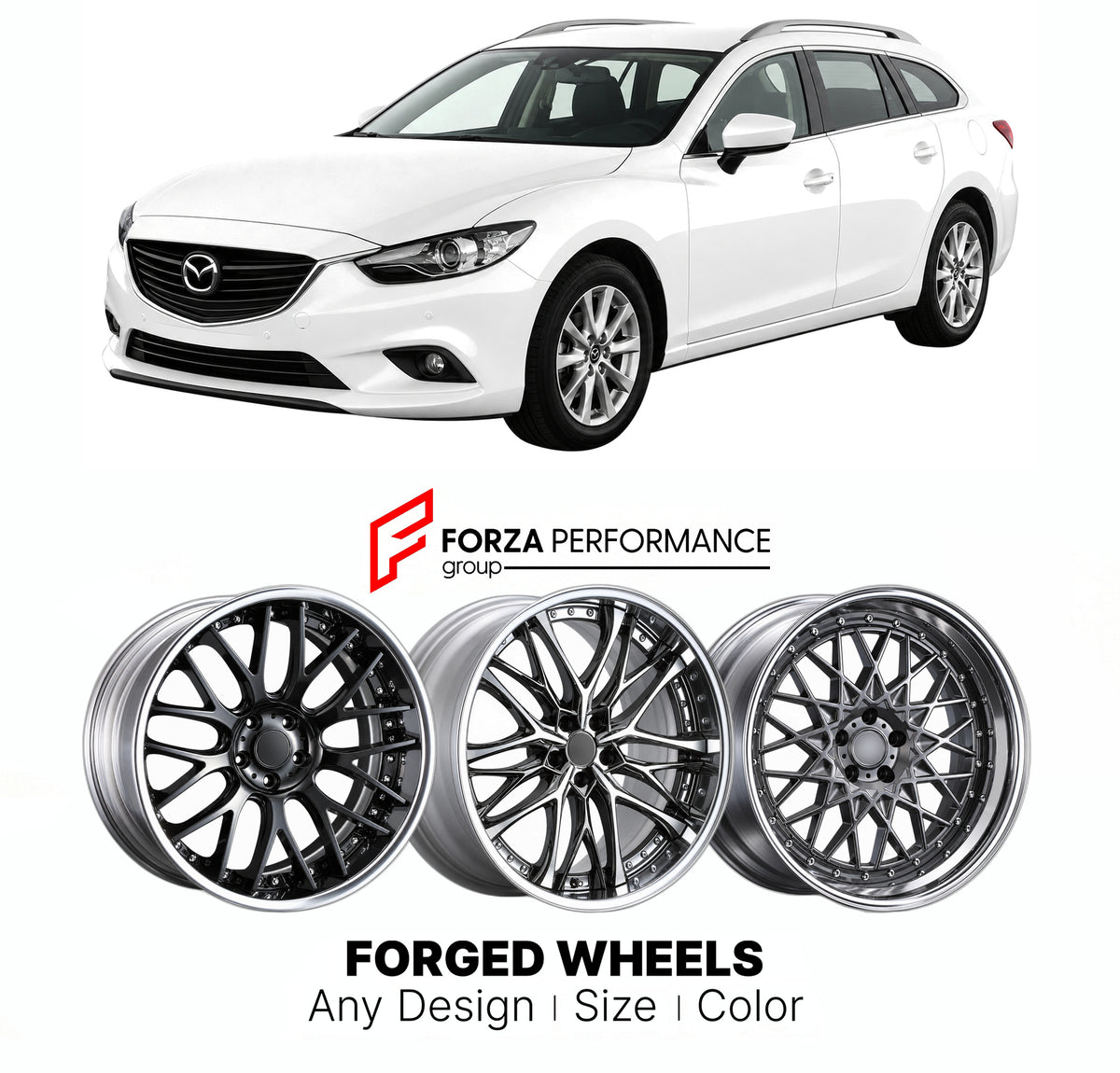 FORGED WHEELS RIMS for MAZDA 6 ATENZA GJ GL 2012 - 2017

Custom forged wheels for Mazda 6 Atenza GJ GL 2012 - 2017. Made-to-order monoblock, 2-piece and 3-piece rims in custom sizes, offsets, colors and finishes with guaranteed fitment.

We manufacture premium quality forged wheels rims for Mazda 6 Atenza GJ GL 2012 - 2017 in any design, size, color.

JDM WHEEL DESIGNS: our Japanese collection for sedans and wagons includes designs inspired by Weds Kranze, Wald, Leon Hardiritt, Vossen, Kuhl Racing, Aimgain,