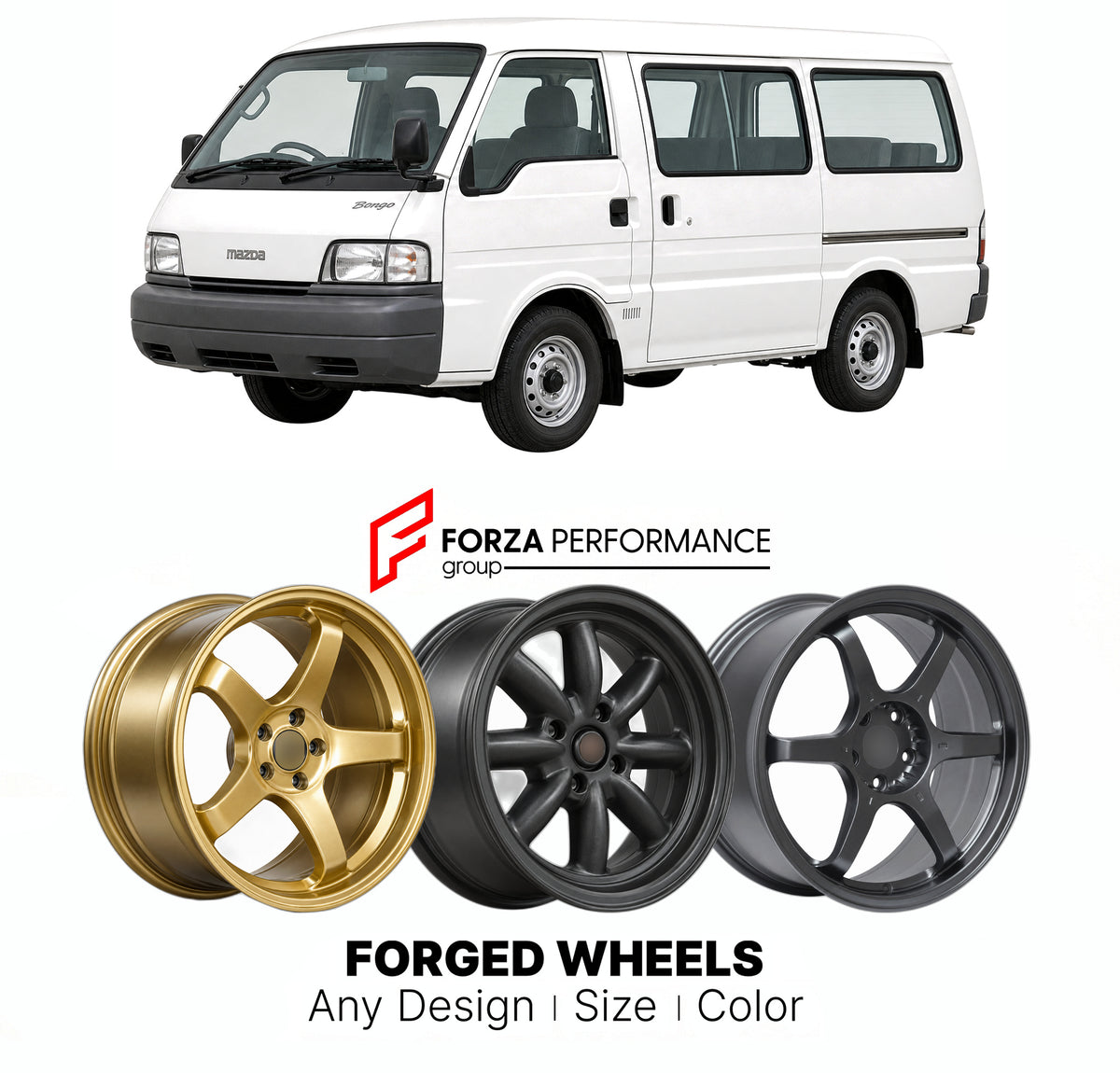 CUSTOM CLASSIC VINTAGE RESTOMOD RETRO OLD SCHOOL FORGED WHEELS RIMS for MAZDA BONGO E-SERIES 1983 - 1999

Custom forged wheels for Mazda Bongo E-Series 1983 - 1999. Classic, vintage, restomod and retro JDM wheel designs made to order in custom sizes, offsets, colors and finishes with guaranteed fitment.

We manufacture premium quality forged wheels rims for Mazda Bongo E-Series 1983 - 1999 in any design, size, color.

JDM WHEEL DESIGNS: our Japanese collection for hatchbacks, kei cars and MPVs includes desi