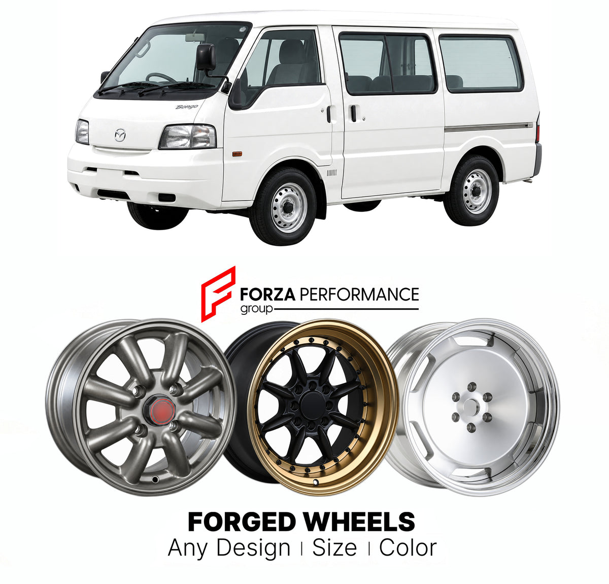 CUSTOM CLASSIC VINTAGE RESTOMOD RETRO OLD SCHOOL FORGED WHEELS RIMS for MAZDA BONGO E-SERIES SK 1999 - 2020

Custom forged wheels for Mazda Bongo E-Series SK 1999 - 2020. Classic, vintage, restomod and retro JDM wheel designs made to order in custom sizes, offsets, colors and finishes with guaranteed fitment.

We manufacture premium quality forged wheels rims for Mazda Bongo E-Series SK 1999 - 2020 in any design, size, color.

JDM WHEEL DESIGNS: our Japanese collection for hatchbacks, kei cars and MPVs incl