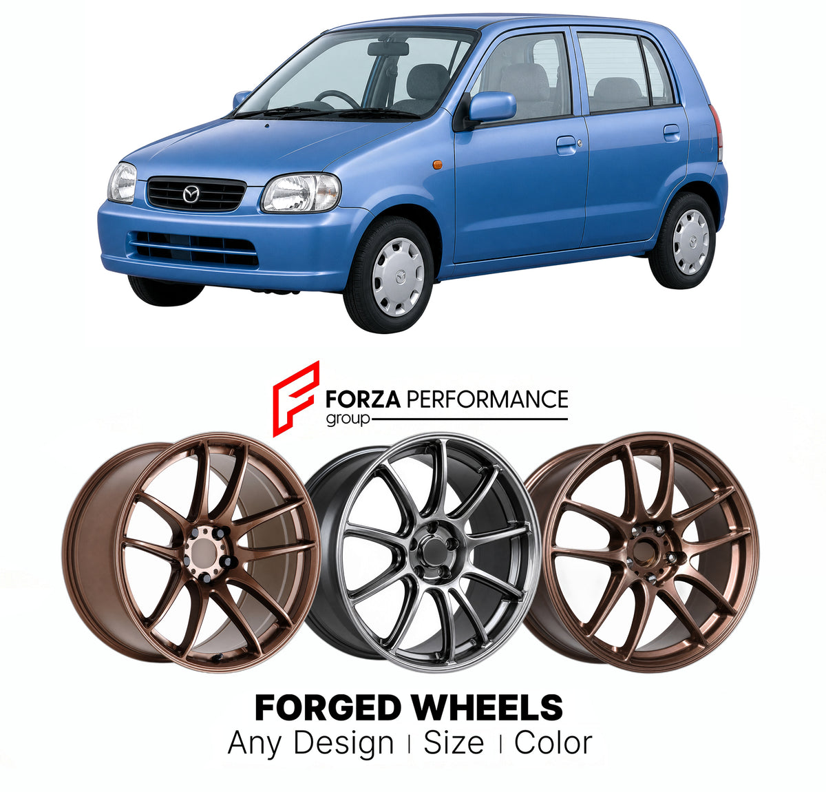 CUSTOM CLASSIC VINTAGE RESTOMOD RETRO OLD SCHOOL FORGED WHEELS RIMS for MAZDA CAROL HB12 HB22 1998 - 2004

Custom forged wheels for Mazda Carol HB12 HB22 1998 - 2004. Classic, vintage, restomod and retro JDM wheel designs made to order in custom sizes, offsets, colors and finishes with guaranteed fitment.

We manufacture premium quality forged wheels rims for Mazda Carol HB12 HB22 1998 - 2004 in any design, size, color.

JDM WHEEL DESIGNS: our Japanese collection for hatchbacks, kei cars and MPVs includes d