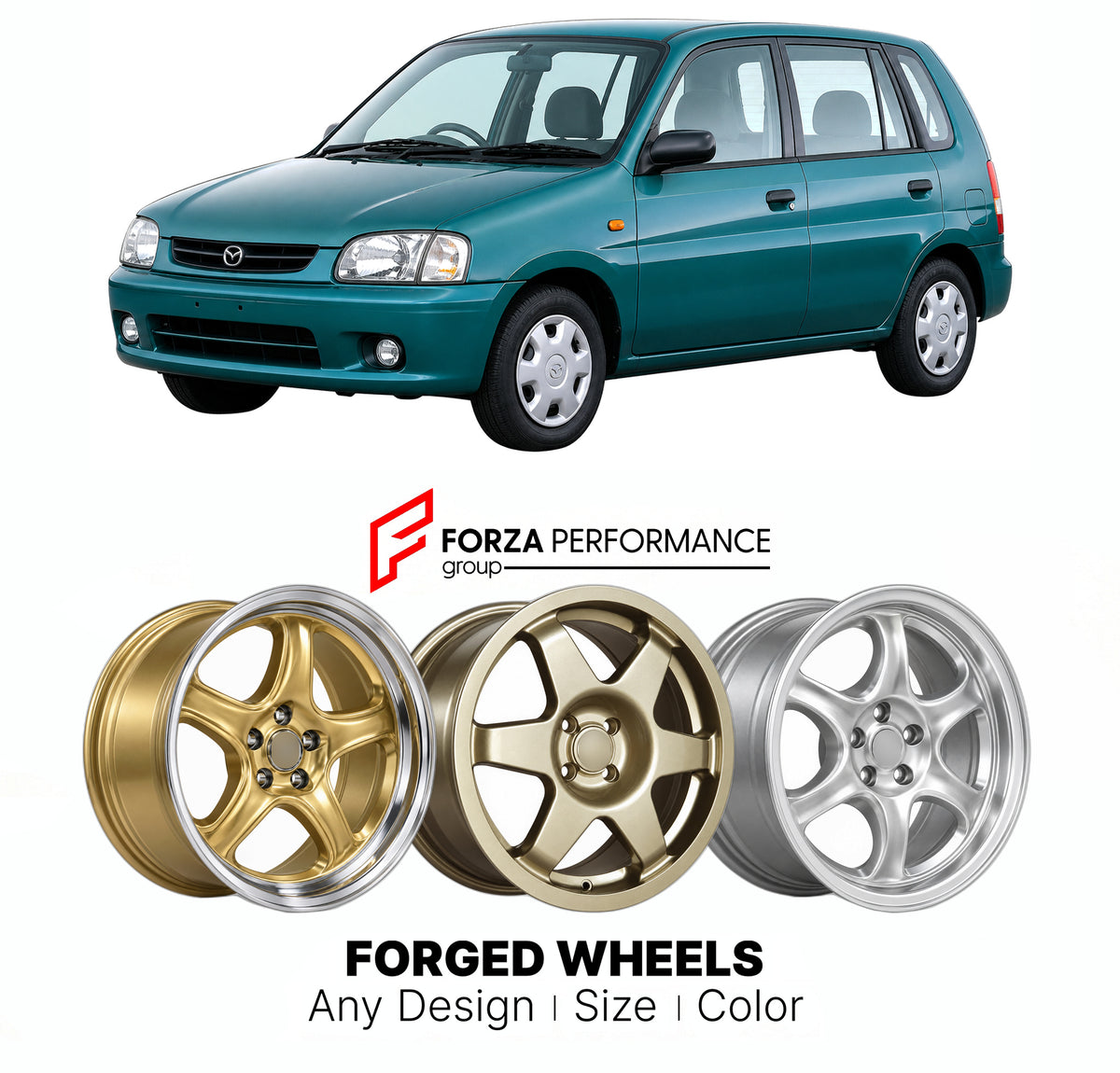 CUSTOM CLASSIC VINTAGE RESTOMOD RETRO OLD SCHOOL FORGED WHEELS RIMS for MAZDA DEMIO 2 DW 1996 - 2002

Custom forged wheels for Mazda Demio 2 DW 1996 - 2002. Classic, vintage, restomod and retro JDM wheel designs made to order in custom sizes, offsets, colors and finishes with guaranteed fitment.

We manufacture premium quality forged wheels rims for Mazda Demio 2 DW 1996 - 2002 in any design, size, color.

JDM WHEEL DESIGNS: our Japanese collection for hatchbacks, kei cars and MPVs includes designs inspired