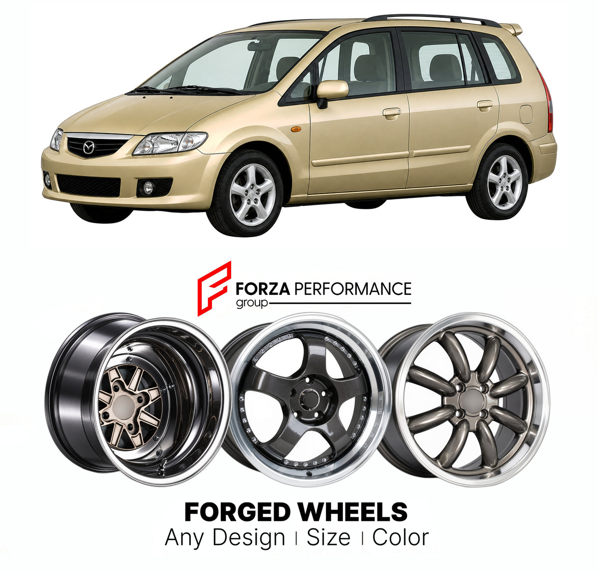 CUSTOM CLASSIC VINTAGE RESTOMOD RETRO OLD SCHOOL FORGED WHEELS RIMS for MAZDA PREMACY 5 CP 1999 - 2005

Custom forged wheels for Mazda Premacy 5 CP 1999 - 2005. Classic, vintage, restomod and retro JDM wheel designs made to order in custom sizes, offsets, colors and finishes with guaranteed fitment.

We manufacture premium quality forged wheels rims for Mazda Premacy 5 CP 1999 - 2005 in any design, size, color.

JDM WHEEL DESIGNS: our Japanese collection for hatchbacks, kei cars and MPVs includes designs in
