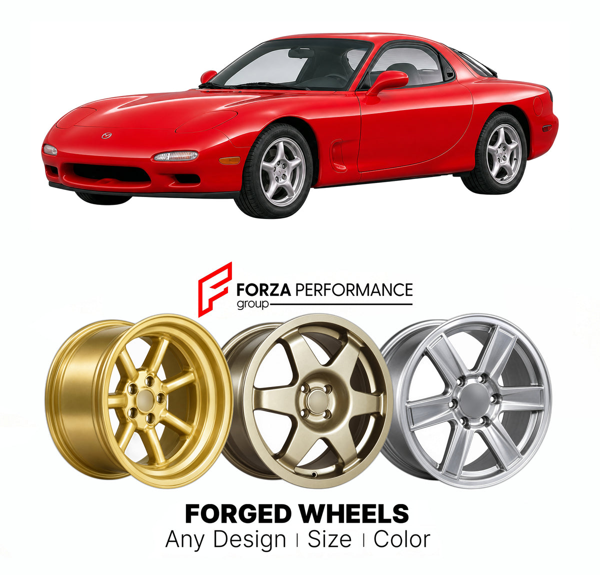 CUSTOM CLASSIC VINTAGE RESTOMOD RETRO OLD SCHOOL FORGED WHEELS RIMS for MAZDA RX-7 FD3S 1992 - 2002

Custom forged wheels for Mazda RX-7 FD3S 1992 - 2002. Classic, vintage, restomod and retro JDM wheel designs made to order in custom sizes, offsets, colors and finishes with guaranteed fitment.

We manufacture premium quality forged wheels rims for Mazda RX-7 FD3S 1992 - 2002 in any design, size, color.

JDM WHEEL DESIGNS: our Japanese collection for sports cars and coupes includes designs inspired by Rays V