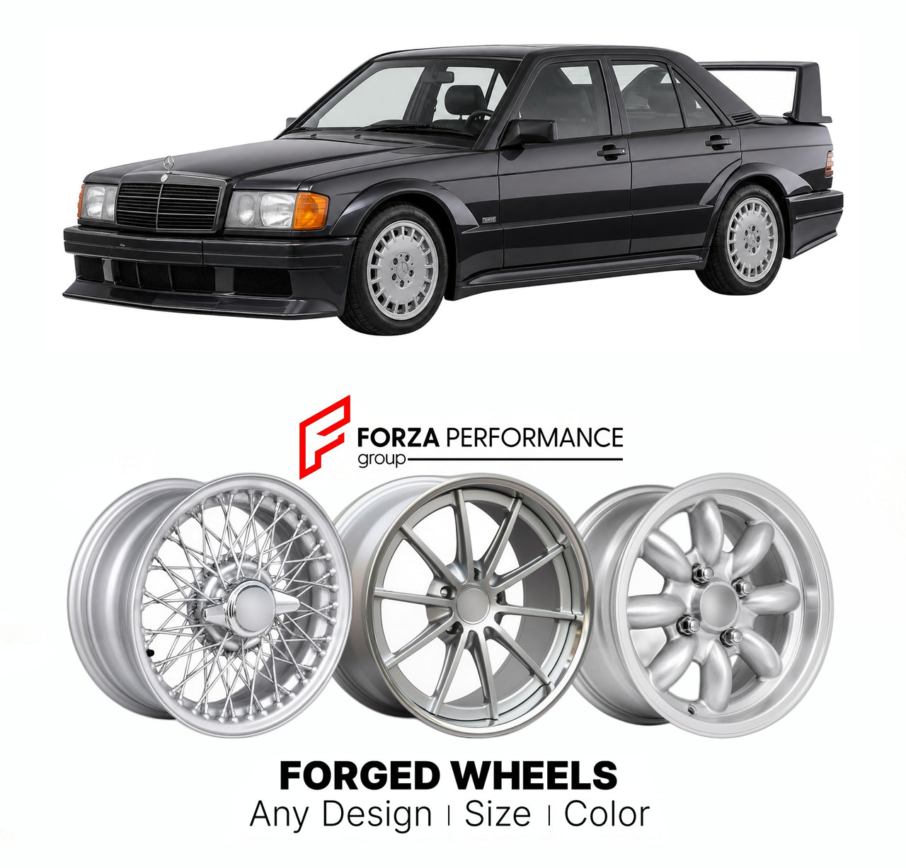 CUSTOM CLASSIC VINTAGE RESTOMOD RETRO OLD SCHOOL FORGED WHEELS RIMS for MERCEDES-BENZ 190E W201 COSWORTH EVOLUTION 1983 - 1993

Custom forged wheels for Mercedes-Benz 190E W201 Cosworth Evolution 1983 - 1993. Classic, vintage, restomod wheel designs made to order in custom sizes, offsets, colors and finishes.

We manufacture premium quality forged wheels rims for Mercedes-Benz 190E W201 Cosworth Evolution 1983 - 1993 in any design, size, color.

THIS WHEEL DESIGN CAN BE CUSTOM-MADE FOR YOUR CAR IN ANY SIZE 
