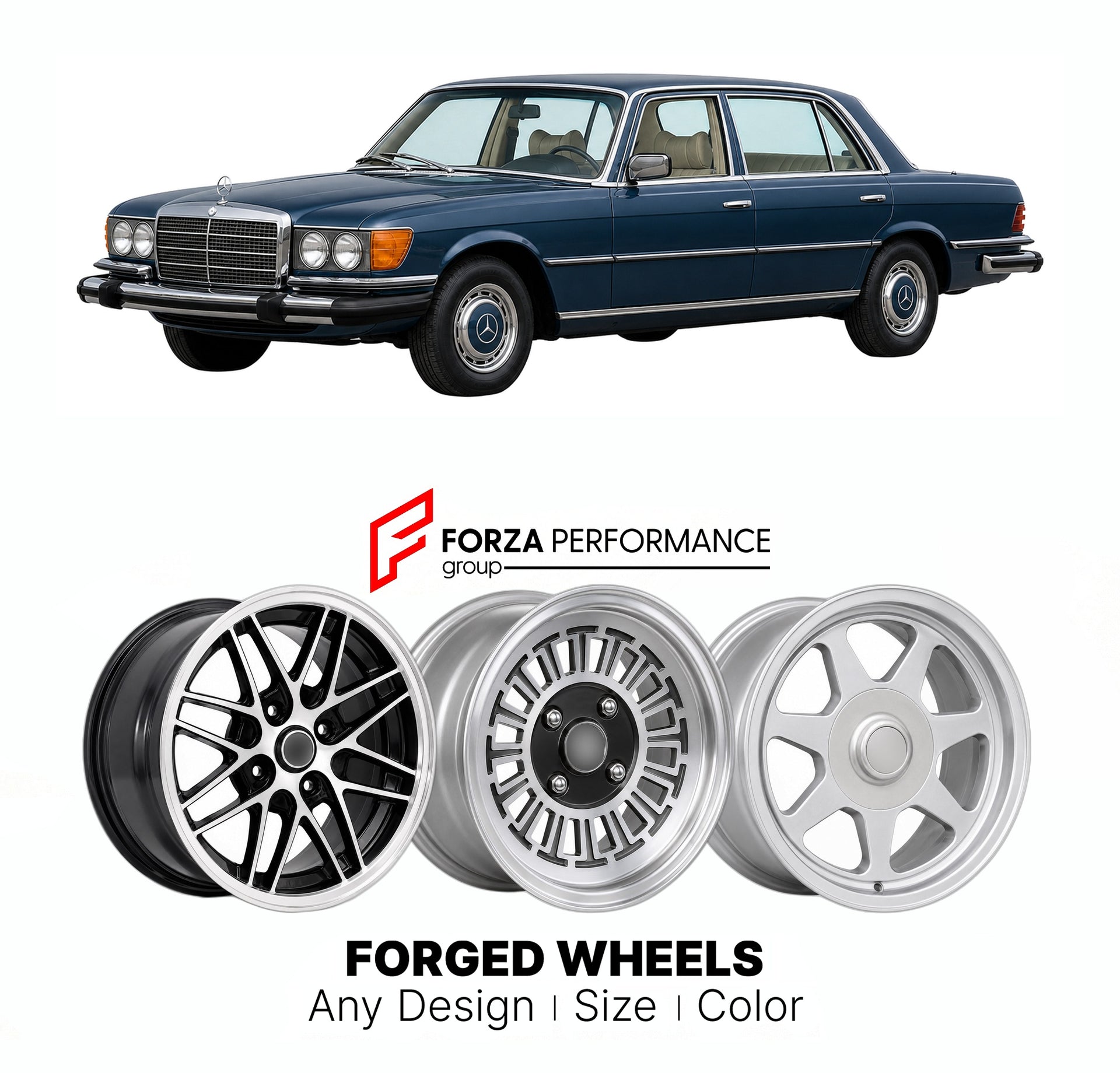 CUSTOM CLASSIC VINTAGE RESTOMOD RETRO OLD SCHOOL FORGED WHEELS RIMS for MERCEDES-BENZ 450 SEL 6.9 W116 1975 - 1980

Custom forged wheels for Mercedes-Benz 450 SEL 6.9 W116 1975 - 1980. Classic, vintage, restomod wheel designs made to order in custom sizes, offsets, colors and finishes.

We manufacture premium quality forged wheels rims for Mercedes-Benz 450 SEL 6.9 W116 1975 - 1980 in any design, size, color.

THIS WHEEL DESIGN CAN BE CUSTOM-MADE FOR YOUR CAR IN ANY SIZE AND COLOR OPTIONS
Available in monob