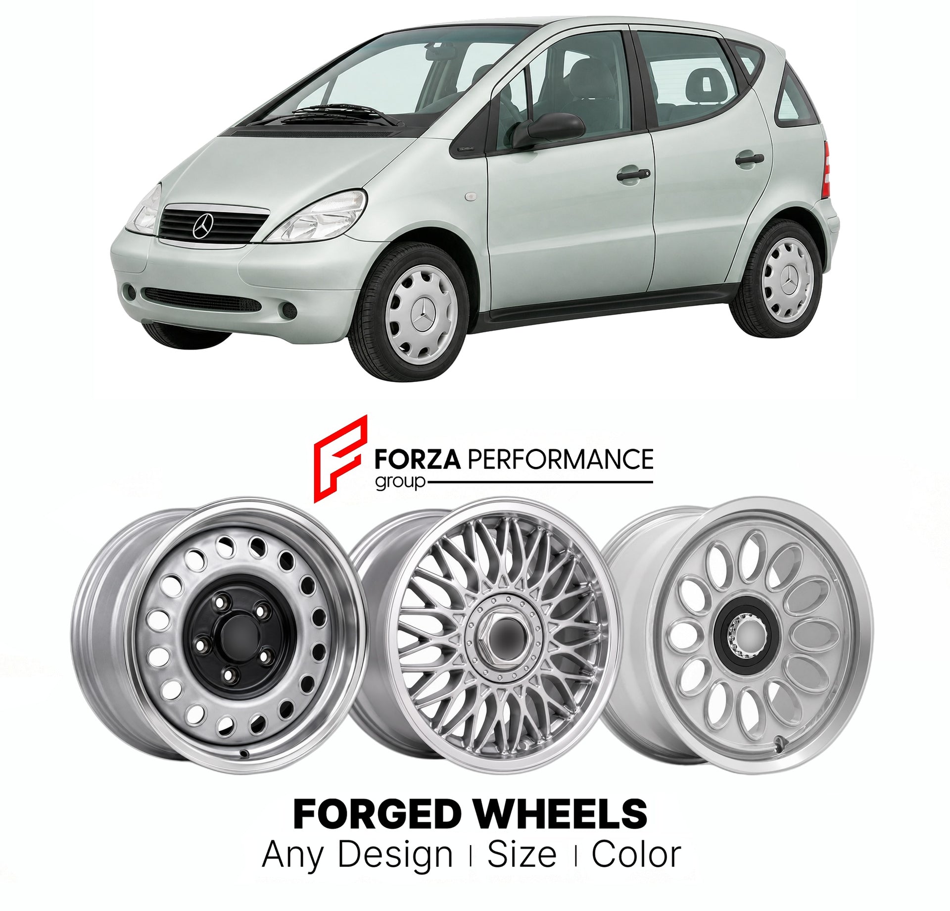 CUSTOM CLASSIC VINTAGE RESTOMOD RETRO OLD SCHOOL FORGED WHEELS RIMS for MERCEDES-BENZ A-CLASS W168 1997 - 2004

Custom forged wheels for Mercedes-Benz A-Class W168 1997 - 2004. Classic, vintage, restomod wheel designs made to order in custom sizes, offsets, colors and finishes.

We manufacture premium quality forged wheels rims for Mercedes-Benz A-Class W168 1997 - 2004 in any design, size, color.

THIS WHEEL DESIGN CAN BE CUSTOM-MADE FOR YOUR CAR IN ANY SIZE AND COLOR OPTIONS
Available in monoblock, 2-piec