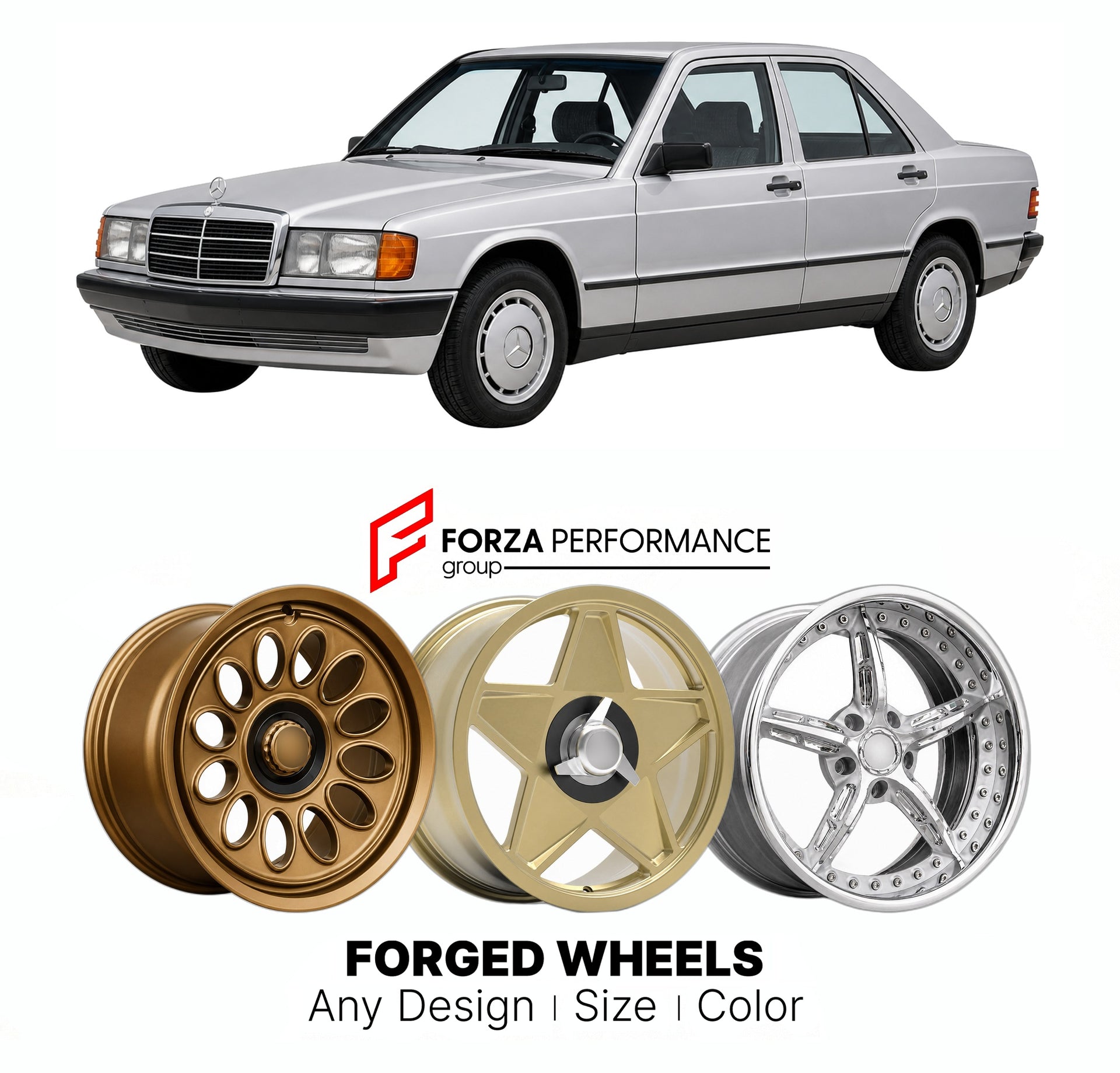 CUSTOM CLASSIC VINTAGE RESTOMOD RETRO OLD SCHOOL FORGED WHEELS RIMS for MERCEDES-BENZ C-CLASS COMPACT 190E 1984 - 1988

Custom forged wheels for Mercedes-Benz C-Class Compact 190E 1984 - 1988. Classic, vintage, restomod wheel designs made to order in custom sizes, offsets, colors and finishes.

We manufacture premium quality forged wheels rims for Mercedes-Benz C-Class Compact 190E 1984 - 1988 in any design, size, color.

THIS WHEEL DESIGN CAN BE CUSTOM-MADE FOR YOUR CAR IN ANY SIZE AND COLOR OPTIONS
Availa