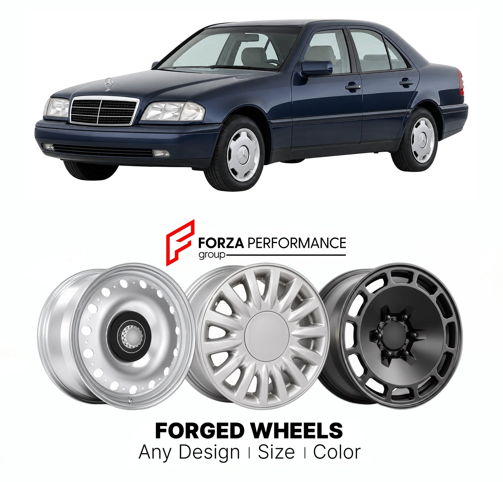 CUSTOM CLASSIC VINTAGE RESTOMOD RETRO OLD SCHOOL FORGED WHEELS RIMS for MERCEDES-BENZ C-CLASS W202 1993 - 2000

Custom forged wheels for Mercedes-Benz C-Class W202 1993 - 2000. Classic, vintage, restomod wheel designs made to order in custom sizes, offsets, colors and finishes.

We manufacture premium quality forged wheels rims for Mercedes-Benz C-Class W202 1993 - 2000 in any design, size, color.

THIS WHEEL DESIGN CAN BE CUSTOM-MADE FOR YOUR CAR IN ANY SIZE AND COLOR OPTIONS
Available in monoblock, 2-piec