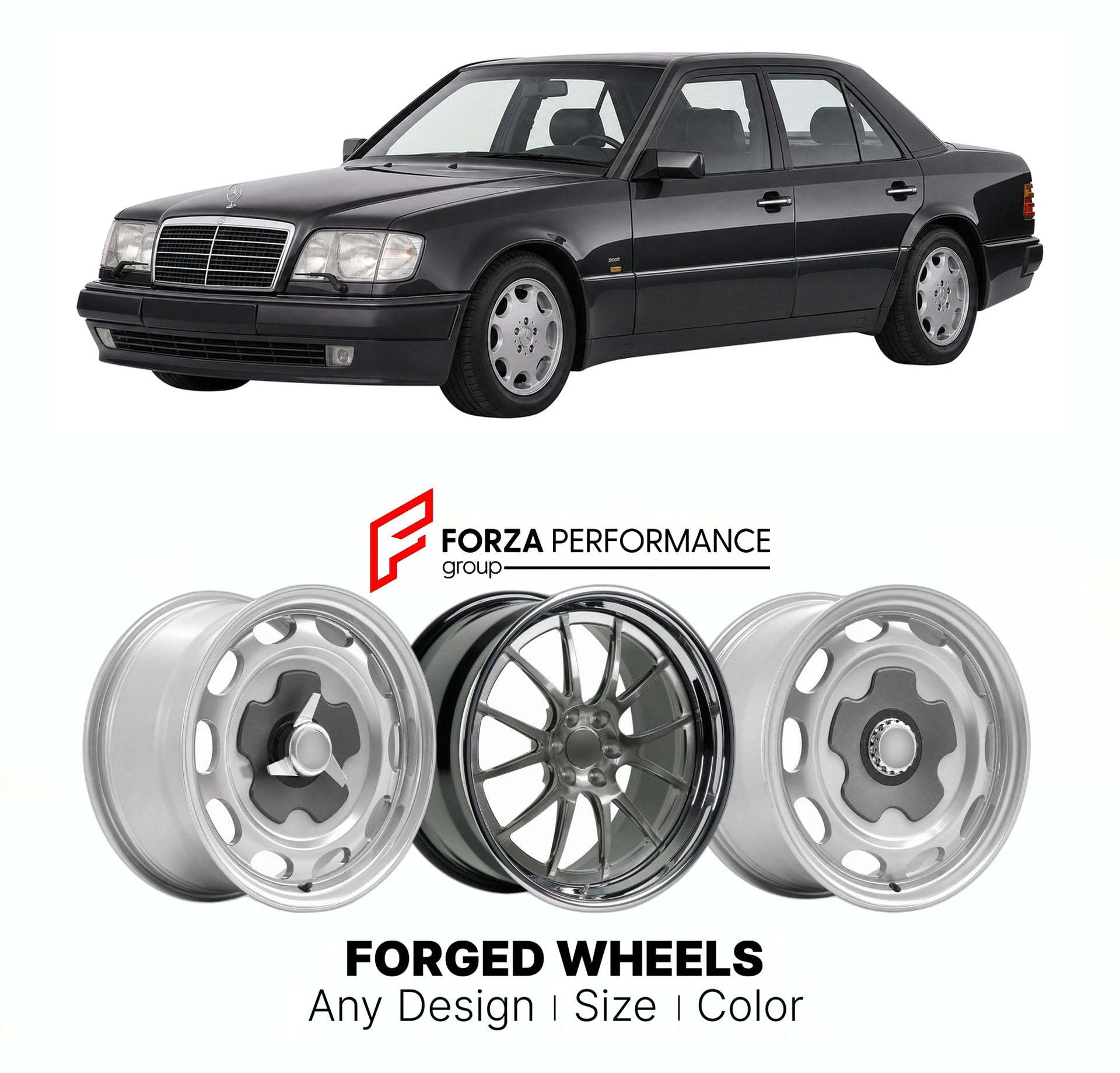 CUSTOM CLASSIC VINTAGE RESTOMOD RETRO OLD SCHOOL FORGED WHEELS RIMS for MERCEDES-BENZ E-CLASS 500 E/E 500 W124 1990 - 1995

Custom forged wheels for Mercedes-Benz E-Class 500 E/E 500 W124 1990 - 1995. Classic, vintage, restomod wheel designs made to order in custom sizes, offsets, colors and finishes.

We manufacture premium quality forged wheels rims for Mercedes-Benz E-Class 500 E/E 500 W124 1990 - 1995 in any design, size, color.

THIS WHEEL DESIGN CAN BE CUSTOM-MADE FOR YOUR CAR IN ANY SIZE AND COLOR OP