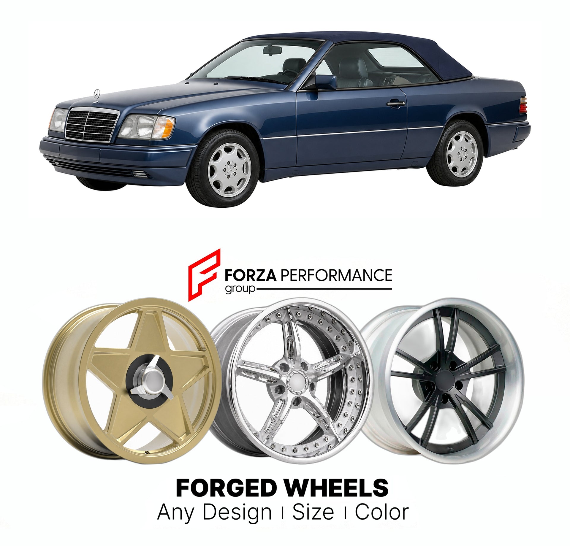 CUSTOM CLASSIC VINTAGE RESTOMOD RETRO OLD SCHOOL FORGED WHEELS RIMS for MERCEDES-BENZ E-CLASS A124 CABRIOLET 1991 - 1997

Custom forged wheels for Mercedes-Benz E-Class A124 Cabriolet 1991 - 1997. Classic, vintage, restomod wheel designs made to order in custom sizes, offsets, colors and finishes.

We manufacture premium quality forged wheels rims for Mercedes-Benz E-Class A124 Cabriolet 1991 - 1997 in any design, size, color.

THIS WHEEL DESIGN CAN BE CUSTOM-MADE FOR YOUR CAR IN ANY SIZE AND COLOR OPTIONS
