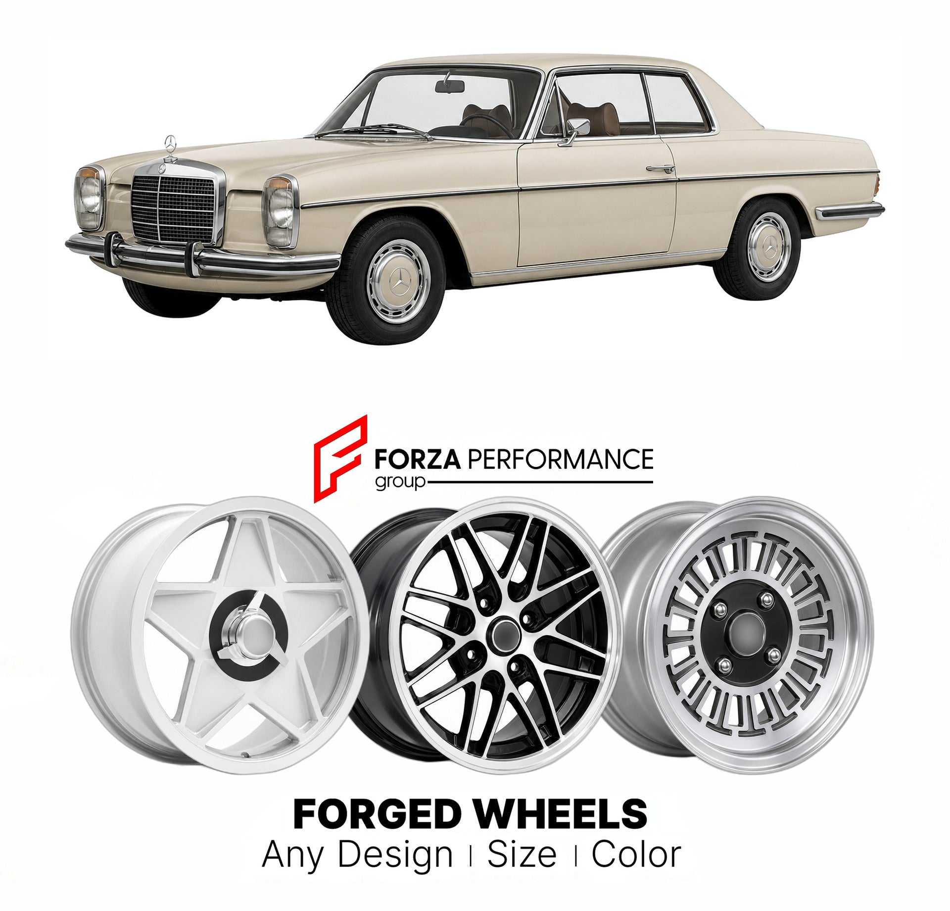 CUSTOM CLASSIC VINTAGE RESTOMOD RETRO OLD SCHOOL FORGED WHEELS RIMS for MERCEDES-BENZ E-CLASS C114 COUPE 1969 - 1976

Custom forged wheels for Mercedes-Benz E-Class C114 Coupe 1969 - 1976. Classic, vintage, restomod wheel designs made to order in custom sizes, offsets, colors and finishes.

We manufacture premium quality forged wheels rims for Mercedes-Benz E-Class C114 Coupe 1969 - 1976 in any design, size, color.

THIS WHEEL DESIGN CAN BE CUSTOM-MADE FOR YOUR CAR IN ANY SIZE AND COLOR OPTIONS
Available in