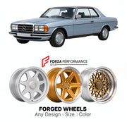 CUSTOM CLASSIC VINTAGE RESTOMOD RETRO OLD SCHOOL FORGED WHEELS RIMS for MERCEDES-BENZ E-CLASS C123 COUPE 1977 - 1985

Custom forged wheels for Mercedes-Benz E-Class C123 Coupe 1977 - 1985. Classic, vintage, restomod wheel designs made to order in custom sizes, offsets, colors and finishes.

We manufacture premium quality forged wheels rims for Mercedes-Benz E-Class C123 Coupe 1977 - 1985 in any design, size, color.

THIS WHEEL DESIGN CAN BE CUSTOM-MADE FOR YOUR CAR IN ANY SIZE AND COLOR OPTIONS
Available in