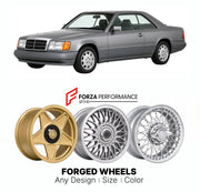 CUSTOM CLASSIC VINTAGE RESTOMOD RETRO OLD SCHOOL FORGED WHEELS RIMS for MERCEDES-BENZ E-CLASS C124 COUPE 1987 - 1996

Custom forged wheels for Mercedes-Benz E-Class C124 Coupe 1987 - 1996. Classic, vintage, restomod wheel designs made to order in custom sizes, offsets, colors and finishes.

We manufacture premium quality forged wheels rims for Mercedes-Benz E-Class C124 Coupe 1987 - 1996 in any design, size, color.

THIS WHEEL DESIGN CAN BE CUSTOM-MADE FOR YOUR CAR IN ANY SIZE AND COLOR OPTIONS
Available in