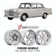 CUSTOM CLASSIC VINTAGE RESTOMOD RETRO OLD SCHOOL FORGED WHEELS RIMS for MERCEDES-BENZ E-CLASS W110 FINTAIL 1961 - 1968

Custom forged wheels for Mercedes-Benz E-Class W110 Fintail 1961 - 1968. Classic, vintage, restomod wheel designs made to order in custom sizes, offsets, colors and finishes.

We manufacture premium quality forged wheels rims for Mercedes-Benz E-Class W110 Fintail 1961 - 1968 in any design, size, color.

THIS WHEEL DESIGN CAN BE CUSTOM-MADE FOR YOUR CAR IN ANY SIZE AND COLOR OPTIONS
Availa