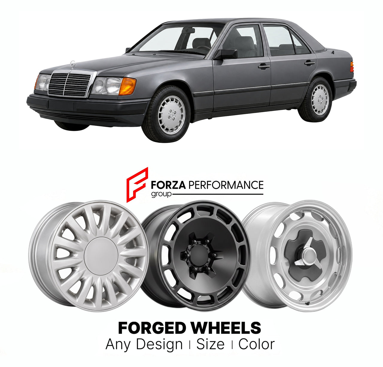 CUSTOM CLASSIC VINTAGE RESTOMOD RETRO OLD SCHOOL FORGED WHEELS RIMS for MERCEDES-BENZ E-CLASS W124 1984 - 1995

Custom forged wheels for Mercedes-Benz E-Class W124 1984 - 1995. Classic, vintage, restomod wheel designs made to order in custom sizes, offsets, colors and finishes.

We manufacture premium quality forged wheels rims for Mercedes-Benz E-Class W124 1984 - 1995 in any design, size, color.

THIS WHEEL DESIGN CAN BE CUSTOM-MADE FOR YOUR CAR IN ANY SIZE AND COLOR OPTIONS
Available in monoblock, 2-piec
