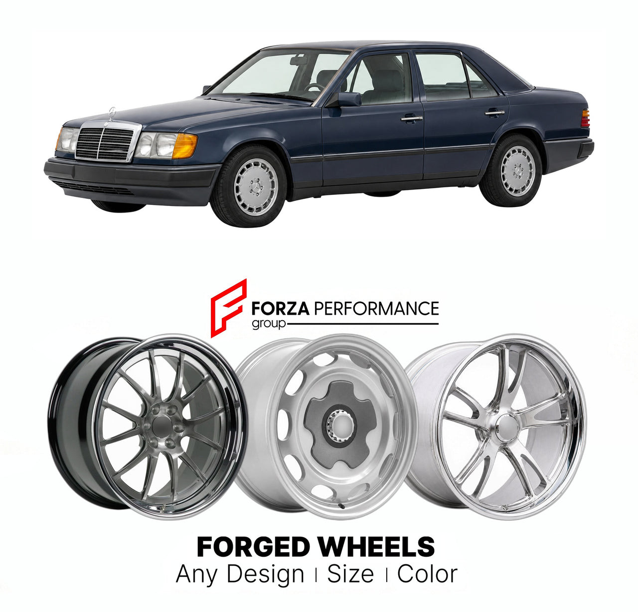 CUSTOM CLASSIC VINTAGE RESTOMOD RETRO OLD SCHOOL FORGED WHEELS RIMS for MERCEDES-BENZ E-CLASS W124 1984 - 1997

Custom forged wheels for Mercedes-Benz E-Class W124 1984 - 1997. Classic, vintage, restomod wheel designs made to order in custom sizes, offsets, colors and finishes.

We manufacture premium quality forged wheels rims for Mercedes-Benz E-Class W124 1984 - 1997 in any design, size, color.

THIS WHEEL DESIGN CAN BE CUSTOM-MADE FOR YOUR CAR IN ANY SIZE AND COLOR OPTIONS
Available in monoblock, 2-piec