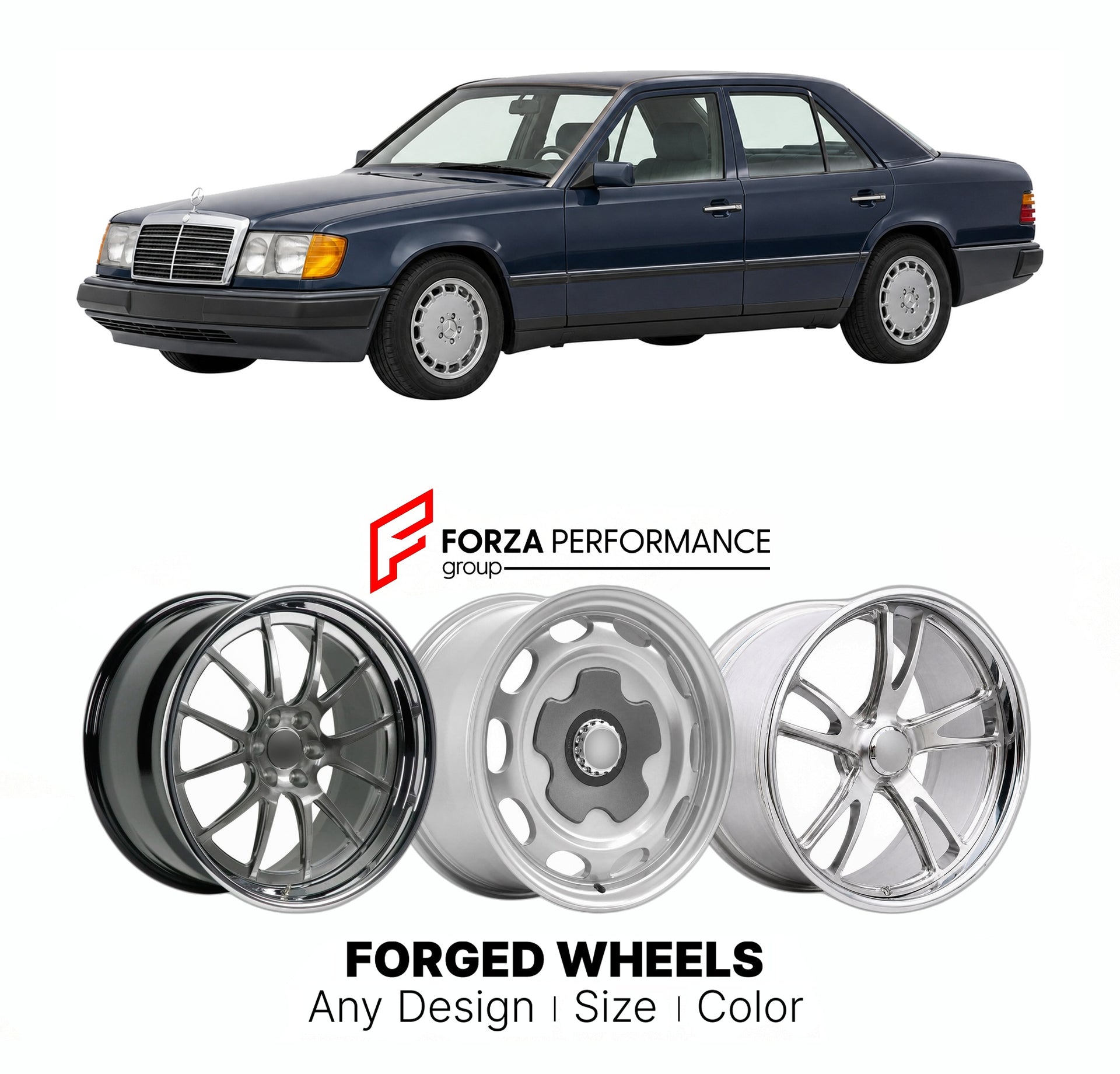 CUSTOM CLASSIC VINTAGE RESTOMOD RETRO OLD SCHOOL FORGED WHEELS RIMS for MERCEDES-BENZ E-CLASS W124 1984 - 1997

Custom forged wheels for Mercedes-Benz E-Class W124 1984 - 1997. Classic, vintage, restomod wheel designs made to order in custom sizes, offsets, colors and finishes.

We manufacture premium quality forged wheels rims for Mercedes-Benz E-Class W124 1984 - 1997 in any design, size, color.

THIS WHEEL DESIGN CAN BE CUSTOM-MADE FOR YOUR CAR IN ANY SIZE AND COLOR OPTIONS
Available in monoblock, 2-piec