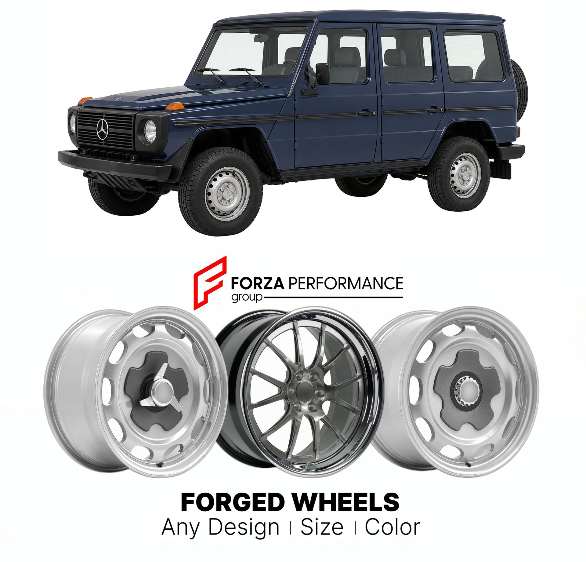 CUSTOM CLASSIC VINTAGE RESTOMOD RETRO OLD SCHOOL FORGED WHEELS RIMS for MERCEDES-BENZ G-CLASS W461 PROFESSIONAL 1992 - 2001

Custom forged wheels for Mercedes-Benz G-Class W461 Professional 1992 - 2001. Classic, vintage, restomod wheel designs made to order in custom sizes, offsets, colors and finishes.

We manufacture premium quality forged wheels rims for Mercedes-Benz G-Class W461 Professional 1992 - 2001 in any design, size, color.

THIS WHEEL DESIGN CAN BE CUSTOM-MADE FOR YOUR CAR IN ANY SIZE AND COLOR