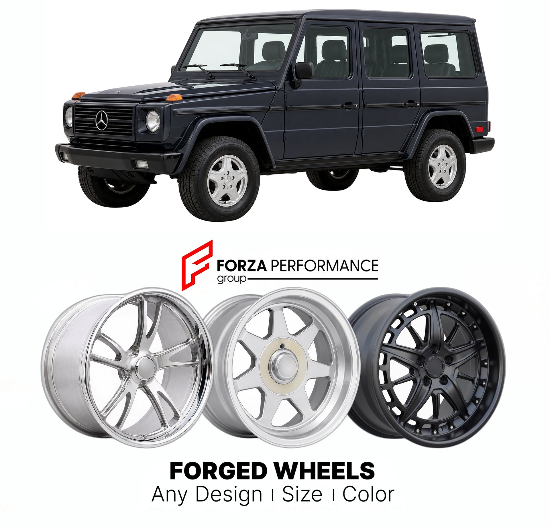 CUSTOM CLASSIC VINTAGE RESTOMOD RETRO OLD SCHOOL FORGED WHEELS RIMS for MERCEDES-BENZ G-CLASS W463 1990 - 2018

Custom forged wheels for Mercedes-Benz G-Class W463 1990 - 2018. Classic, vintage, restomod wheel designs made to order in custom sizes, offsets, colors and finishes.

We manufacture premium quality forged wheels rims for Mercedes-Benz G-Class W463 1990 - 2018 in any design, size, color.

THIS WHEEL DESIGN CAN BE CUSTOM-MADE FOR YOUR CAR IN ANY SIZE AND COLOR OPTIONS
Available in monoblock, 2-piec