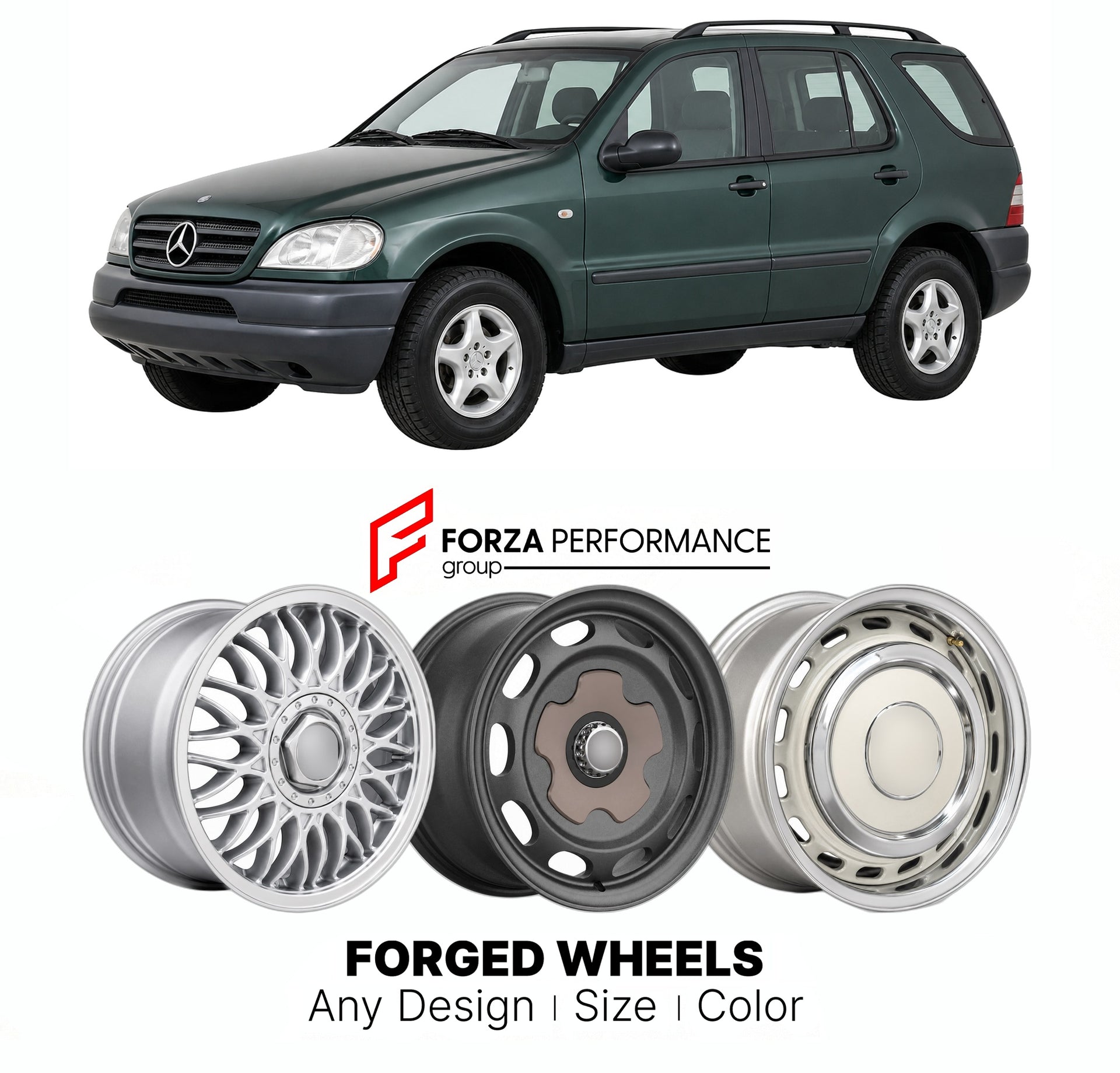 CUSTOM CLASSIC VINTAGE RESTOMOD RETRO OLD SCHOOL FORGED WHEELS RIMS for MERCEDES-BENZ M-CLASS W163 1997 - 2005

Custom forged wheels for Mercedes-Benz M-Class W163 1997 - 2005. Classic, vintage, restomod wheel designs made to order in custom sizes, offsets, colors and finishes.

We manufacture premium quality forged wheels rims for Mercedes-Benz M-Class W163 1997 - 2005 in any design, size, color.

THIS WHEEL DESIGN CAN BE CUSTOM-MADE FOR YOUR CAR IN ANY SIZE AND COLOR OPTIONS
Available in monoblock, 2-piec