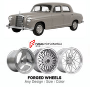 CUSTOM CLASSIC VINTAGE RESTOMOD RETRO OLD SCHOOL FORGED WHEELS RIMS for MERCEDES-BENZ PONTON W120 W121 1953 - 1962

Custom forged wheels for Mercedes-Benz Ponton W120 W121 1953 - 1962. Classic, vintage, restomod wheel designs made to order in custom sizes, offsets, colors and finishes.

We manufacture premium quality forged wheels rims for Mercedes-Benz Ponton W120 W121 1953 - 1962 in any design, size, color.

THIS WHEEL DESIGN CAN BE CUSTOM-MADE FOR YOUR CAR IN ANY SIZE AND COLOR OPTIONS
Available in monob