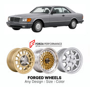 CUSTOM CLASSIC VINTAGE RESTOMOD RETRO OLD SCHOOL FORGED WHEELS RIMS for MERCEDES-BENZ S-CLASS C126 SEC COUPE 1981 - 1991

Custom forged wheels for Mercedes-Benz S-Class C126 SEC Coupe 1981 - 1991. Classic, vintage, restomod wheel designs made to order in custom sizes, offsets, colors and finishes.

We manufacture premium quality forged wheels rims for Mercedes-Benz S-Class C126 SEC Coupe 1981 - 1991 in any design, size, color.

THIS WHEEL DESIGN CAN BE CUSTOM-MADE FOR YOUR CAR IN ANY SIZE AND COLOR OPTIONS
