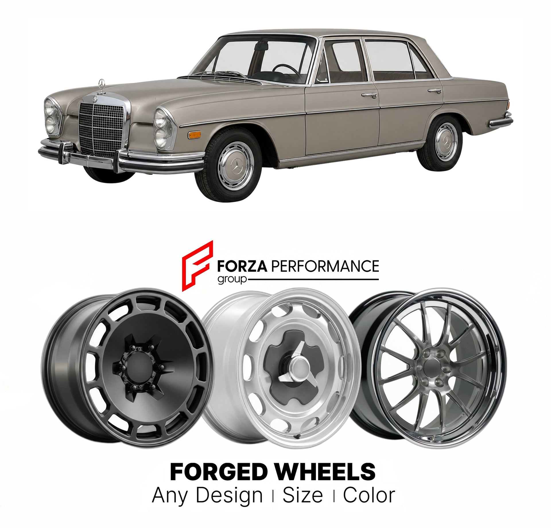 CUSTOM CLASSIC VINTAGE RESTOMOD RETRO OLD SCHOOL FORGED WHEELS RIMS for MERCEDES-BENZ S-CLASS W108 W109 1965 - 1972

Custom forged wheels for Mercedes-Benz S-Class W108 W109 1965 - 1972. Classic, vintage, restomod wheel designs made to order in custom sizes, offsets, colors and finishes.

We manufacture premium quality forged wheels rims for Mercedes-Benz S-Class W108 W109 1965 - 1972 in any design, size, color.

THIS WHEEL DESIGN CAN BE CUSTOM-MADE FOR YOUR CAR IN ANY SIZE AND COLOR OPTIONS
Available in mo