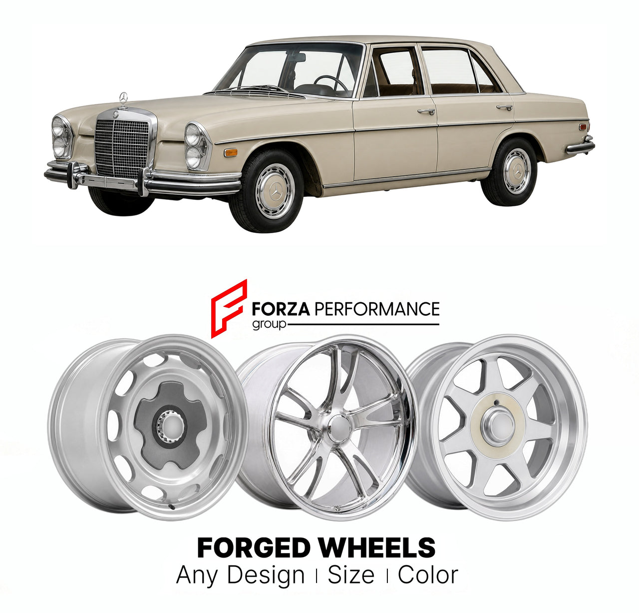 CUSTOM CLASSIC VINTAGE RESTOMOD RETRO OLD SCHOOL FORGED WHEELS RIMS for MERCEDES-BENZ S-CLASS W109 300 SEL 1965 - 1972

Custom forged wheels for Mercedes-Benz S-Class W109 300 SEL 1965 - 1972. Classic, vintage, restomod wheel designs made to order in custom sizes, offsets, colors and finishes.

We manufacture premium quality forged wheels rims for Mercedes-Benz S-Class W109 300 SEL 1965 - 1972 in any design, size, color.

THIS WHEEL DESIGN CAN BE CUSTOM-MADE FOR YOUR CAR IN ANY SIZE AND COLOR OPTIONS
Availa