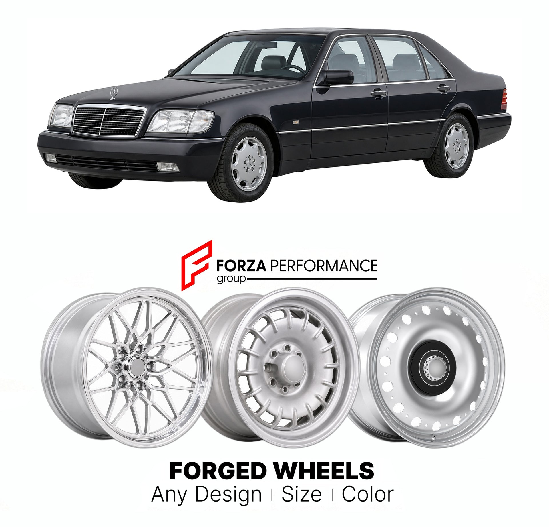CUSTOM CLASSIC VINTAGE RESTOMOD RETRO OLD SCHOOL FORGED WHEELS RIMS for MERCEDES-BENZ S-CLASS W140 1991 - 1998

Custom forged wheels for Mercedes-Benz S-Class W140 1991 - 1998. Classic, vintage, restomod wheel designs made to order in custom sizes, offsets, colors and finishes.

We manufacture premium quality forged wheels rims for Mercedes-Benz S-Class W140 1991 - 1998 in any design, size, color.

THIS WHEEL DESIGN CAN BE CUSTOM-MADE FOR YOUR CAR IN ANY SIZE AND COLOR OPTIONS
Available in monoblock, 2-piec