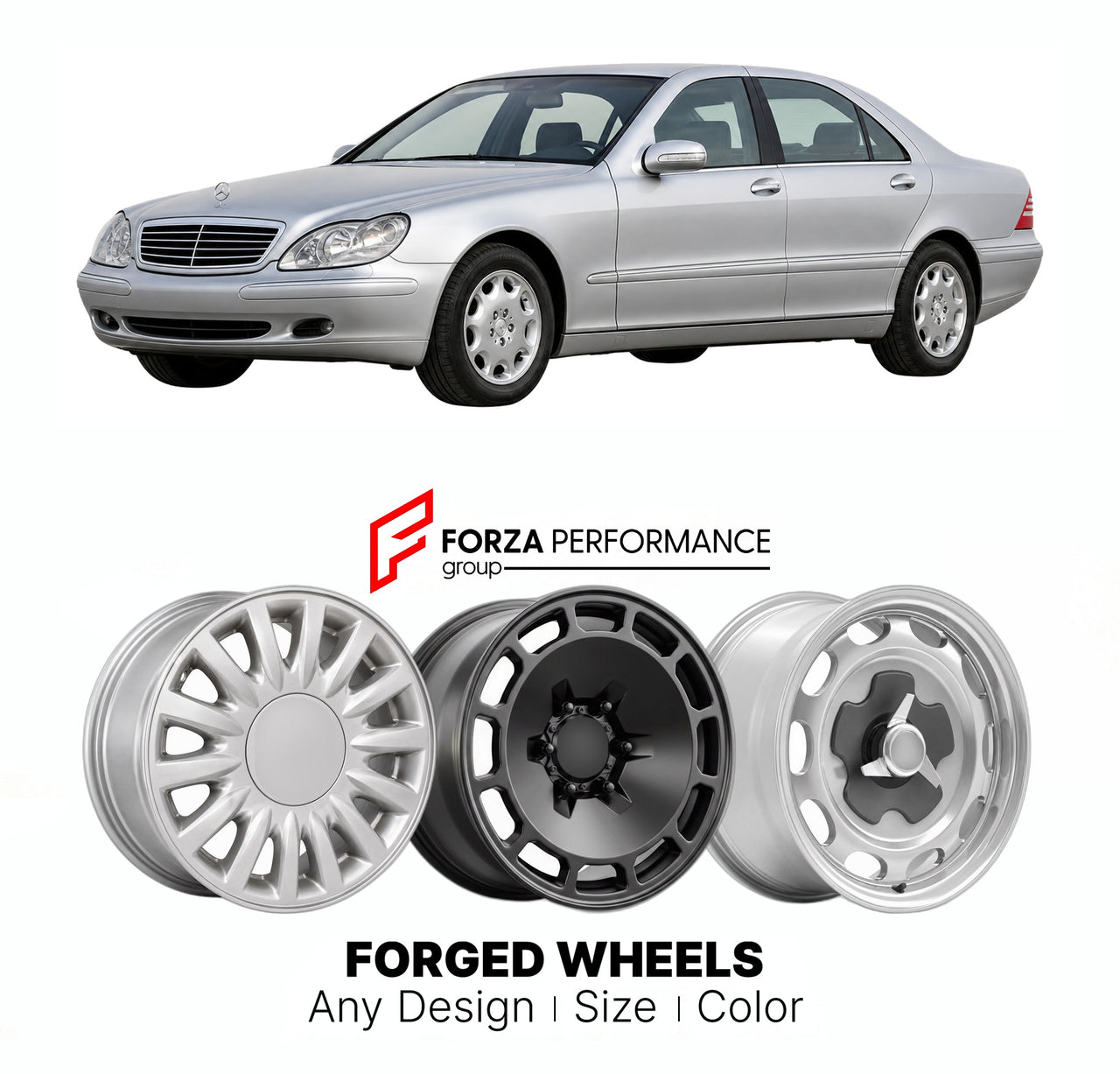 CUSTOM CLASSIC VINTAGE RESTOMOD RETRO OLD SCHOOL FORGED WHEELS RIMS for MERCEDES-BENZ S-CLASS W220 1998 - 2005

Custom forged wheels for Mercedes-Benz S-Class W220 1998 - 2005. Classic, vintage, restomod wheel designs made to order in custom sizes, offsets, colors and finishes.

We manufacture premium quality forged wheels rims for Mercedes-Benz S-Class W220 1998 - 2005 in any design, size, color.

THIS WHEEL DESIGN CAN BE CUSTOM-MADE FOR YOUR CAR IN ANY SIZE AND COLOR OPTIONS
Available in monoblock, 2-piec