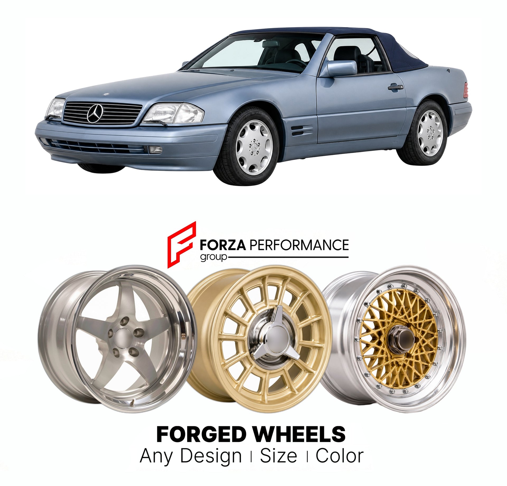 CUSTOM CLASSIC VINTAGE RESTOMOD RETRO OLD SCHOOL FORGED WHEELS RIMS for MERCEDES-BENZ SL-CLASS SL320 R129 1993 - 2001

Custom forged wheels for Mercedes-Benz SL-Class SL320 R129 1993 - 2001. Classic, vintage, restomod wheel designs made to order in custom sizes, offsets, colors and finishes.

We manufacture premium quality forged wheels rims for Mercedes-Benz SL-Class SL320 R129 1993 - 2001 in any design, size, color.

THIS WHEEL DESIGN CAN BE CUSTOM-MADE FOR YOUR CAR IN ANY SIZE AND COLOR OPTIONS
Available