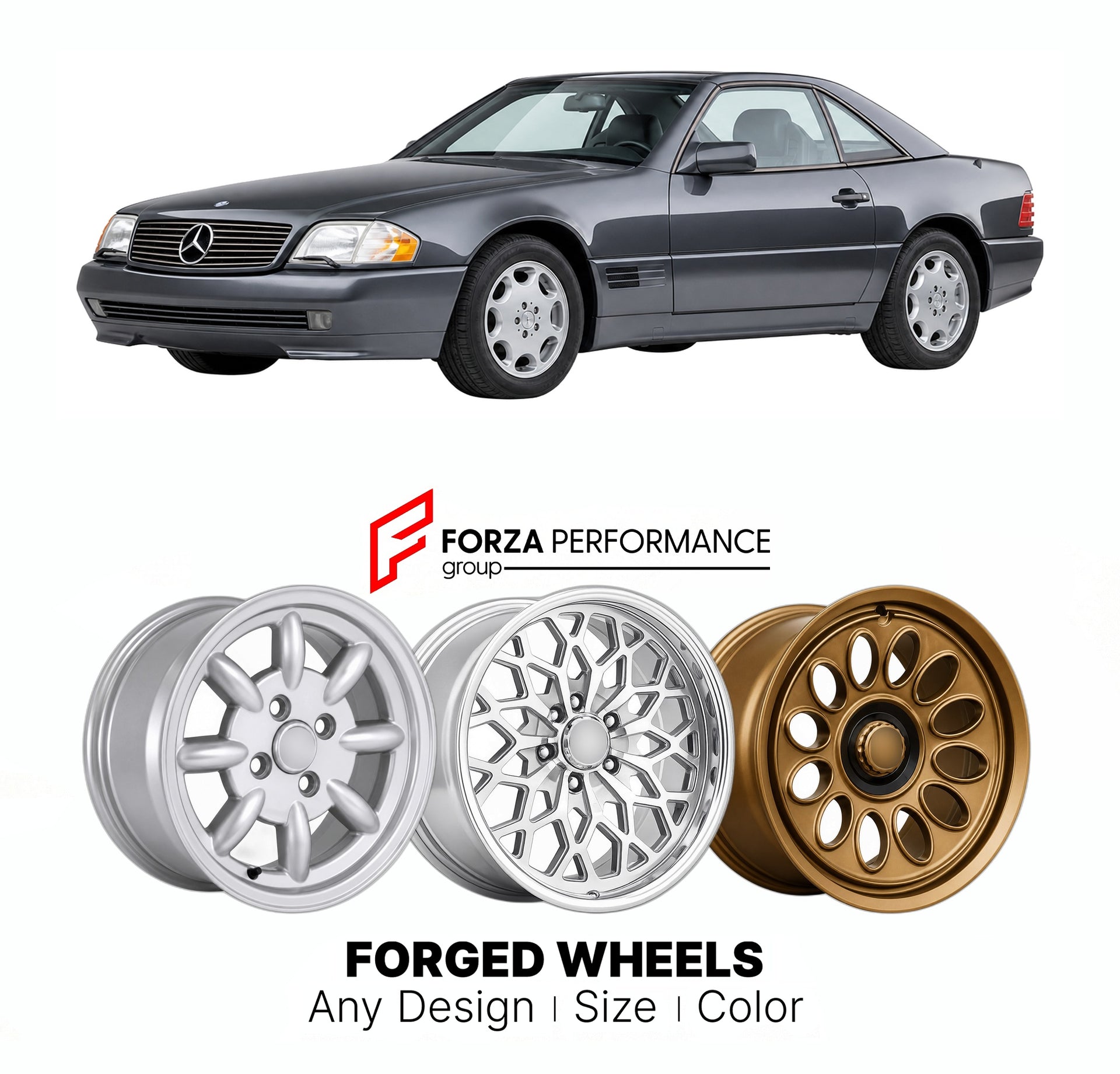 CUSTOM CLASSIC VINTAGE RESTOMOD RETRO OLD SCHOOL FORGED WHEELS RIMS for MERCEDES-BENZ SL-CLASS SL500 R129 1989 - 2001

Custom forged wheels for Mercedes-Benz SL-Class SL500 R129 1989 - 2001. Classic, vintage, restomod wheel designs made to order in custom sizes, offsets, colors and finishes.

We manufacture premium quality forged wheels rims for Mercedes-Benz SL-Class SL500 R129 1989 - 2001 in any design, size, color.

THIS WHEEL DESIGN CAN BE CUSTOM-MADE FOR YOUR CAR IN ANY SIZE AND COLOR OPTIONS
Available
