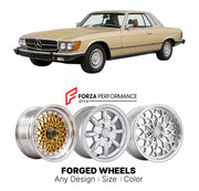 CUSTOM CLASSIC VINTAGE RESTOMOD RETRO OLD SCHOOL FORGED WHEELS RIMS for MERCEDES-BENZ SL SLK C107 SLC 1971 - 1981

Custom forged wheels for Mercedes-Benz SL SLK C107 SLC 1971 - 1981. Classic, vintage, restomod wheel designs made to order in custom sizes, offsets, colors and finishes.

We manufacture premium quality forged wheels rims for Mercedes-Benz SL SLK C107 SLC 1971 - 1981 in any design, size, color.

THIS WHEEL DESIGN CAN BE CUSTOM-MADE FOR YOUR CAR IN ANY SIZE AND COLOR OPTIONS
Available in monobloc