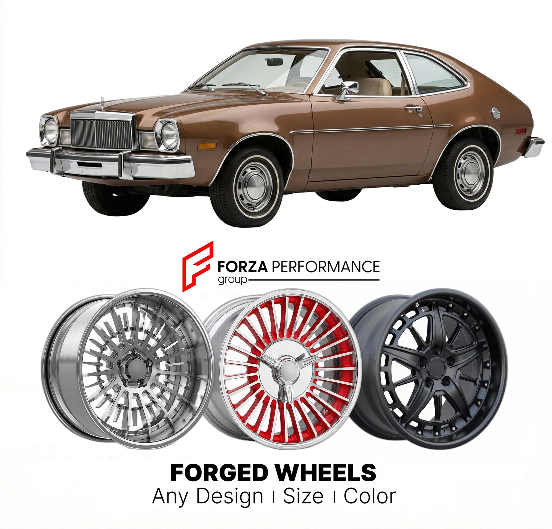 CUSTOM CLASSIC VINTAGE RESTOMOD RETRO OLD SCHOOL FORGED WHEELS RIMS for MERCURY BOBCAT 1974 - 1980
Custom forged wheels for classic American muscle cars. Ideal for restomod builds, vintage restorations, and show cars. Deep dish and retro styling available.

We manufacture premium quality forged wheels rims for Mercury Bobcat 1974 - 1980 in any design, size, color.

THIS WHEEL DESIGN CAN BE CUSTOM-MADE FOR YOUR CAR IN ANY SIZE AND COLOR OPTIONS
Available in monoblock, 2-piece, 3-piece, duoblock, beadlock
3D 