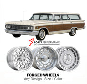 CUSTOM CLASSIC VINTAGE RESTOMOD RETRO OLD SCHOOL FORGED WHEELS RIMS for MERCURY COLONY PARK 1958 - 1990
Custom forged wheels for classic American muscle cars. Ideal for restomod builds, vintage restorations, and show cars. Deep dish and retro styling available.

We manufacture premium quality forged wheels rims for Mercury Colony Park 1958 - 1990 in any design, size, color.

THIS WHEEL DESIGN CAN BE CUSTOM-MADE FOR YOUR CAR IN ANY SIZE AND COLOR OPTIONS
Available in monoblock, 2-piece, 3-piece, duoblock, be