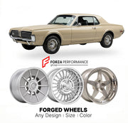 CUSTOM CLASSIC VINTAGE RESTOMOD RETRO OLD SCHOOL FORGED WHEELS RIMS for MERCURY COUGAR 1967 - 1970
Custom forged wheels for classic American muscle cars. Ideal for restomod builds, vintage restorations, and show cars. Deep dish and retro styling available.

We manufacture premium quality forged wheels rims for Mercury Cougar 1967 - 1970 in any design, size, color.

THIS WHEEL DESIGN CAN BE CUSTOM-MADE FOR YOUR CAR IN ANY SIZE AND COLOR OPTIONS
Available in monoblock, 2-piece, 3-piece, duoblock, beadlock
3D 