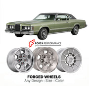 CUSTOM CLASSIC VINTAGE RESTOMOD RETRO OLD SCHOOL FORGED WHEELS RIMS for MERCURY COUGAR 1974 - 1976
Custom forged wheels for classic American muscle cars. Ideal for restomod builds, vintage restorations, and show cars. Deep dish and retro styling available.

We manufacture premium quality forged wheels rims for Mercury Cougar 1974 - 1976 in any design, size, color.

THIS WHEEL DESIGN CAN BE CUSTOM-MADE FOR YOUR CAR IN ANY SIZE AND COLOR OPTIONS
Available in monoblock, 2-piece, 3-piece, duoblock, beadlock
3D 
