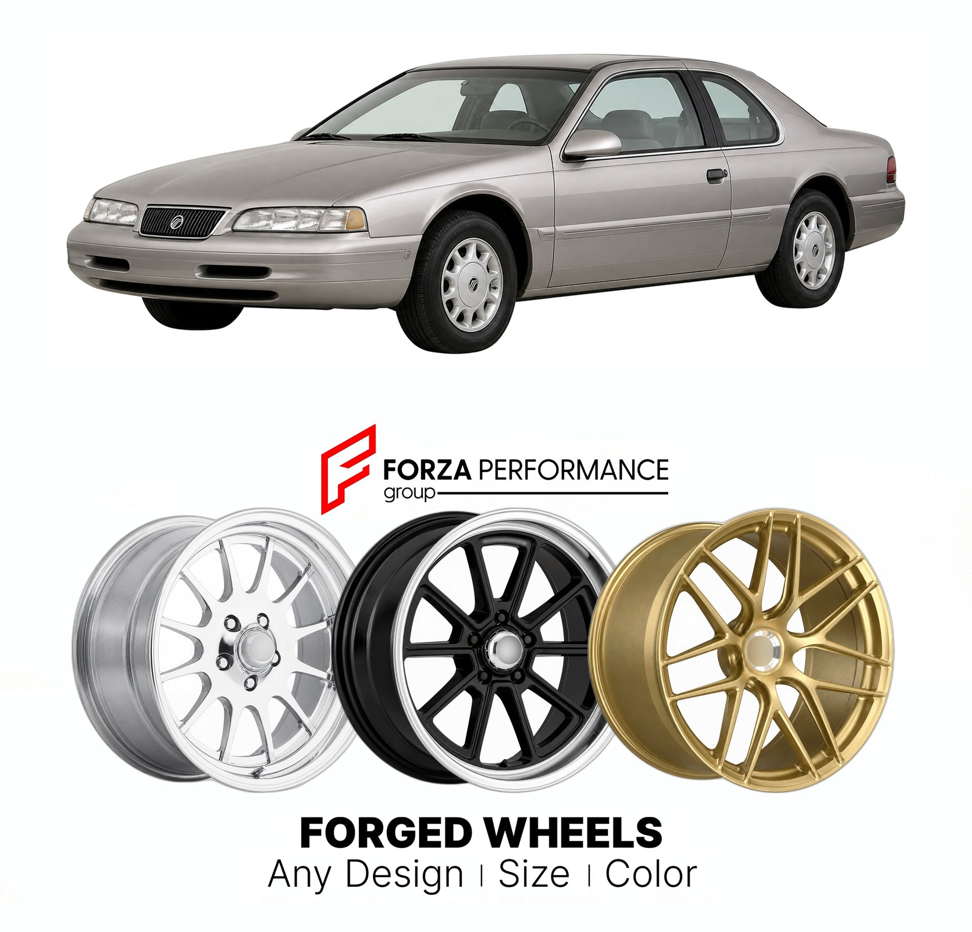 FORGED WHEELS RIMS for MERCURY COUGAR 1990 - 1997

Custom forged wheels for Mercury Cougar 1990 - 1997. Made-to-order monoblock, 2-piece and 3-piece rims in custom sizes, offsets, colors and finishes with guaranteed fitment.

We manufacture premium quality forged wheels rims for Mercury Cougar 1990 - 1997 in any design, size, color.

THIS WHEEL DESIGN CAN BE CUSTOM-MADE FOR YOUR CAR IN ANY SIZE AND COLOR OPTIONS
Available in monoblock, 2-piece, 3-piece, duoblock, beadlock
3D wheel renderings are provided ac