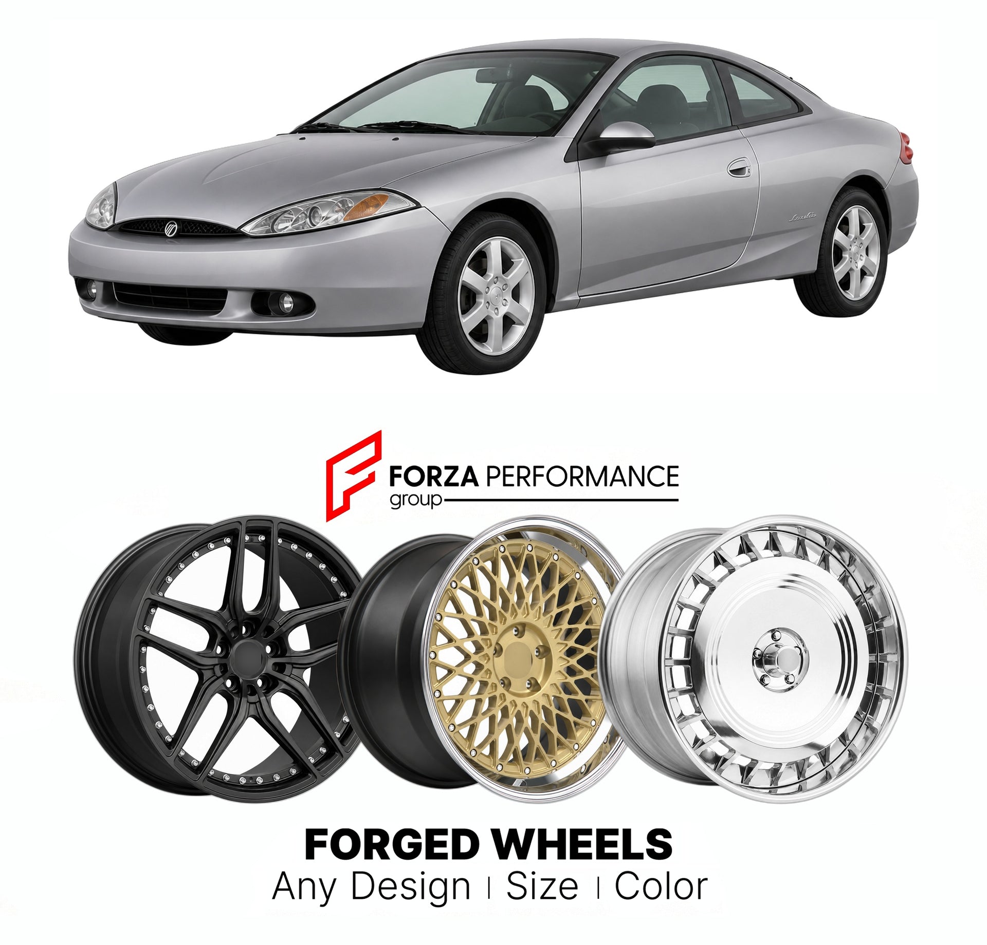 FORGED WHEELS RIMS for MERCURY COUGAR 1999 - 2002

Custom forged wheels for Mercury Cougar 1999 - 2002. Made-to-order monoblock, 2-piece and 3-piece rims in custom sizes, offsets, colors and finishes with guaranteed fitment.

We manufacture premium quality forged wheels rims for Mercury Cougar 1999 - 2002 in any design, size, color.

THIS WHEEL DESIGN CAN BE CUSTOM-MADE FOR YOUR CAR IN ANY SIZE AND COLOR OPTIONS
Available in monoblock, 2-piece, 3-piece, duoblock, beadlock
3D wheel renderings are provided ac