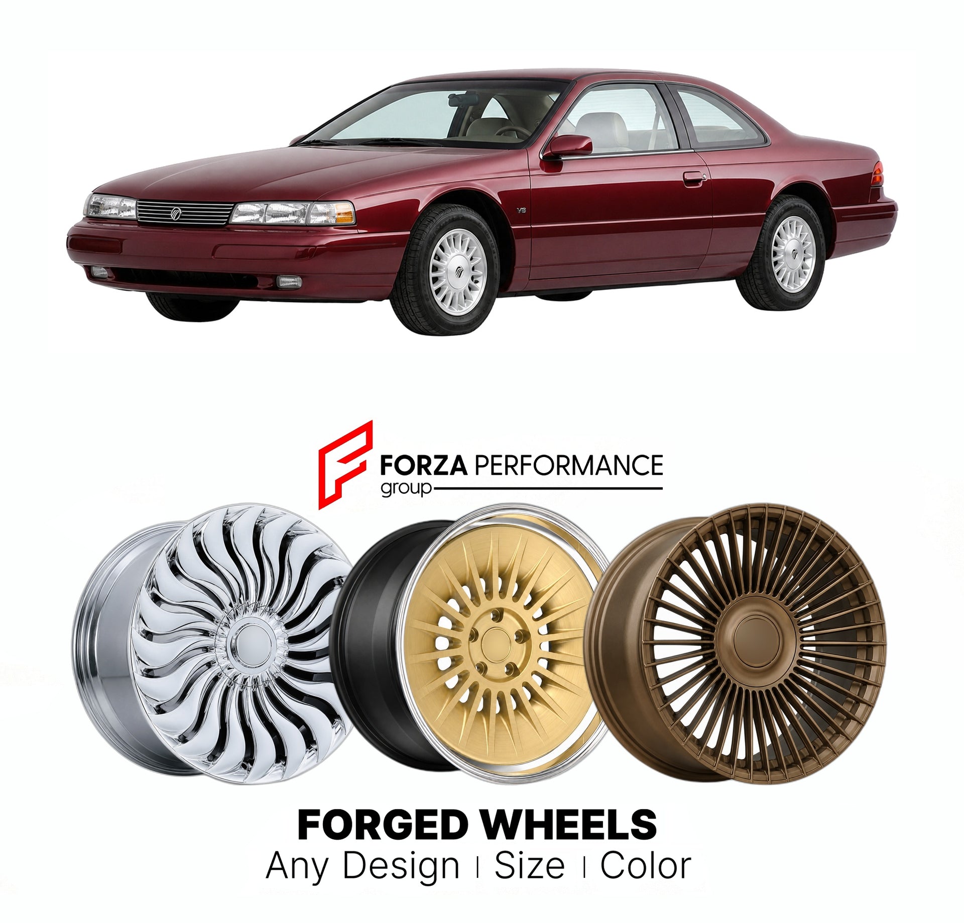 FORGED WHEELS RIMS for MERCURY COUGAR V8 MN12 1990 - 2002

Custom forged wheels for Mercury Cougar V8 MN12 1990 - 2002. Made-to-order monoblock, 2-piece and 3-piece rims in custom sizes, offsets, colors and finishes with guaranteed fitment.

We manufacture premium quality forged wheels rims for Mercury Cougar V8 MN12 1990 - 2002 in any design, size, color.

THIS WHEEL DESIGN CAN BE CUSTOM-MADE FOR YOUR CAR IN ANY SIZE AND COLOR OPTIONS
Available in monoblock, 2-piece, 3-piece, duoblock, beadlock
3D wheel re