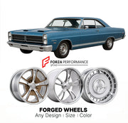 CUSTOM CLASSIC VINTAGE RESTOMOD RETRO OLD SCHOOL FORGED WHEELS RIMS for MERCURY CYCLONE 1966 - 1967
Custom forged wheels for classic American muscle cars. Ideal for restomod builds, vintage restorations, and show cars. Deep dish and retro styling available.

We manufacture premium quality forged wheels rims for Mercury Cyclone 1966 - 1967 in any design, size, color.

THIS WHEEL DESIGN CAN BE CUSTOM-MADE FOR YOUR CAR IN ANY SIZE AND COLOR OPTIONS
Available in monoblock, 2-piece, 3-piece, duoblock, beadlock
3