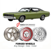 CUSTOM CLASSIC VINTAGE RESTOMOD RETRO OLD SCHOOL FORGED WHEELS RIMS for MERCURY CYCLONE 1970 - 1971
Custom forged wheels for classic American muscle cars. Ideal for restomod builds, vintage restorations, and show cars. Deep dish and retro styling available.

We manufacture premium quality forged wheels rims for Mercury Cyclone 1970 - 1971 in any design, size, color.

THIS WHEEL DESIGN CAN BE CUSTOM-MADE FOR YOUR CAR IN ANY SIZE AND COLOR OPTIONS
Available in monoblock, 2-piece, 3-piece, duoblock, beadlock
3