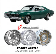 CUSTOM CLASSIC VINTAGE RESTOMOD RETRO OLD SCHOOL FORGED WHEELS RIMS for MERCURY CYCLONE GT 429 1970 - 1971
Custom forged wheels for classic American muscle cars. Ideal for restomod builds, vintage restorations, and show cars. Deep dish and retro styling available.

We manufacture premium quality forged wheels rims for Mercury Cyclone GT 429 1970 - 1971 in any design, size, color.

THIS WHEEL DESIGN CAN BE CUSTOM-MADE FOR YOUR CAR IN ANY SIZE AND COLOR OPTIONS
Available in monoblock, 2-piece, 3-piece, duoblo