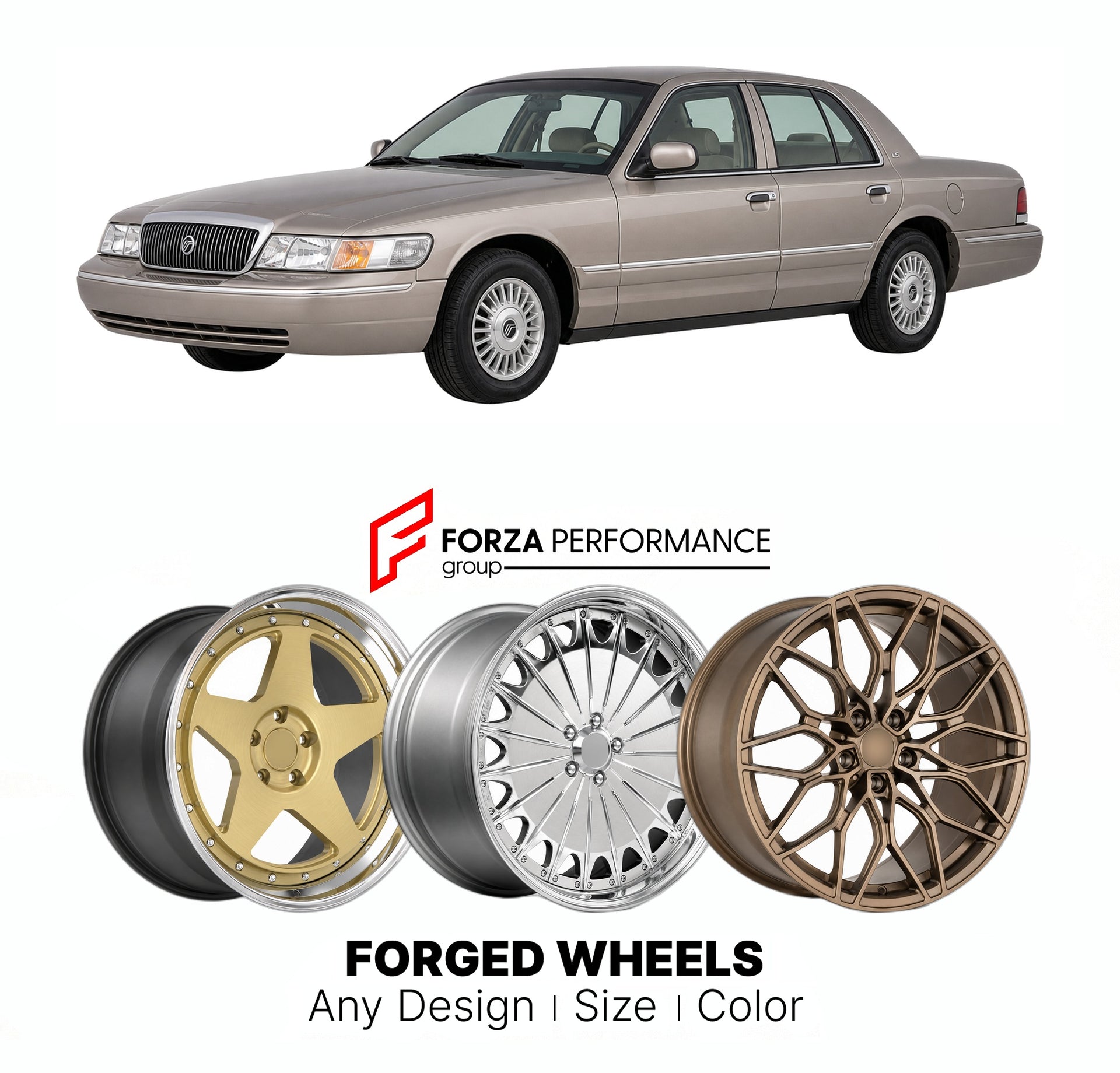 FORGED WHEELS RIMS for MERCURY GRAND MARQUIS LS PANTHER PLATFORM 1992 - 2011

Custom forged wheels for Mercury Grand Marquis LS Panther Platform 1992 - 2011. Made-to-order monoblock, 2-piece and 3-piece rims in custom sizes, offsets, colors and finishes with guaranteed fitment.

We manufacture premium quality forged wheels rims for Mercury Grand Marquis LS Panther Platform 1992 - 2011 in any design, size, color.

THIS WHEEL DESIGN CAN BE CUSTOM-MADE FOR YOUR CAR IN ANY SIZE AND COLOR OPTIONS
Available in mo